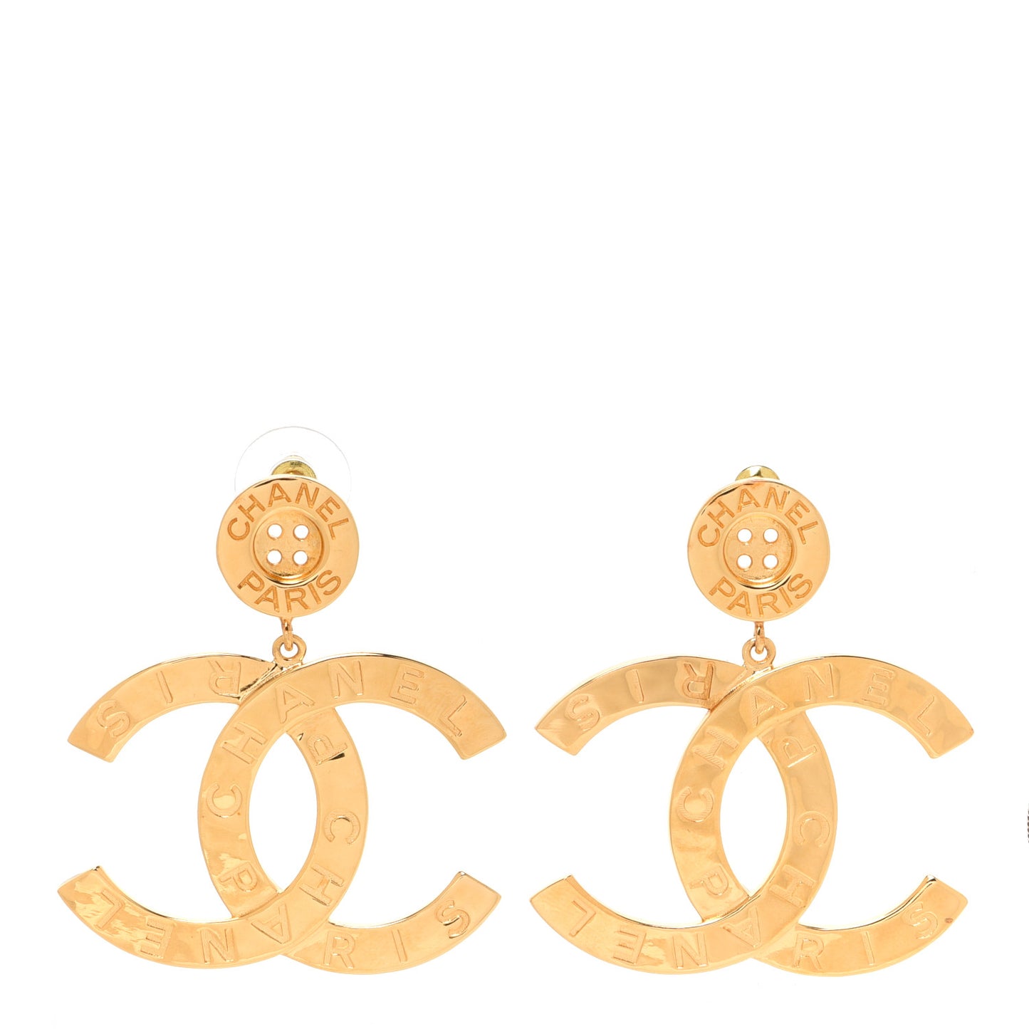 Metal Large Paris Button Earrings Gold