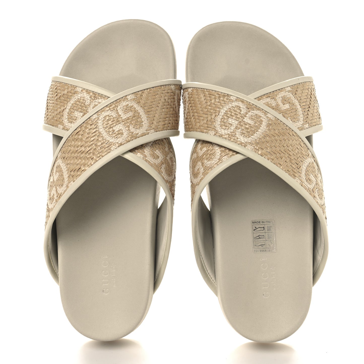 Raffia GG Monogram Criss Cross Slide Sandals 40 Natural Mystic White