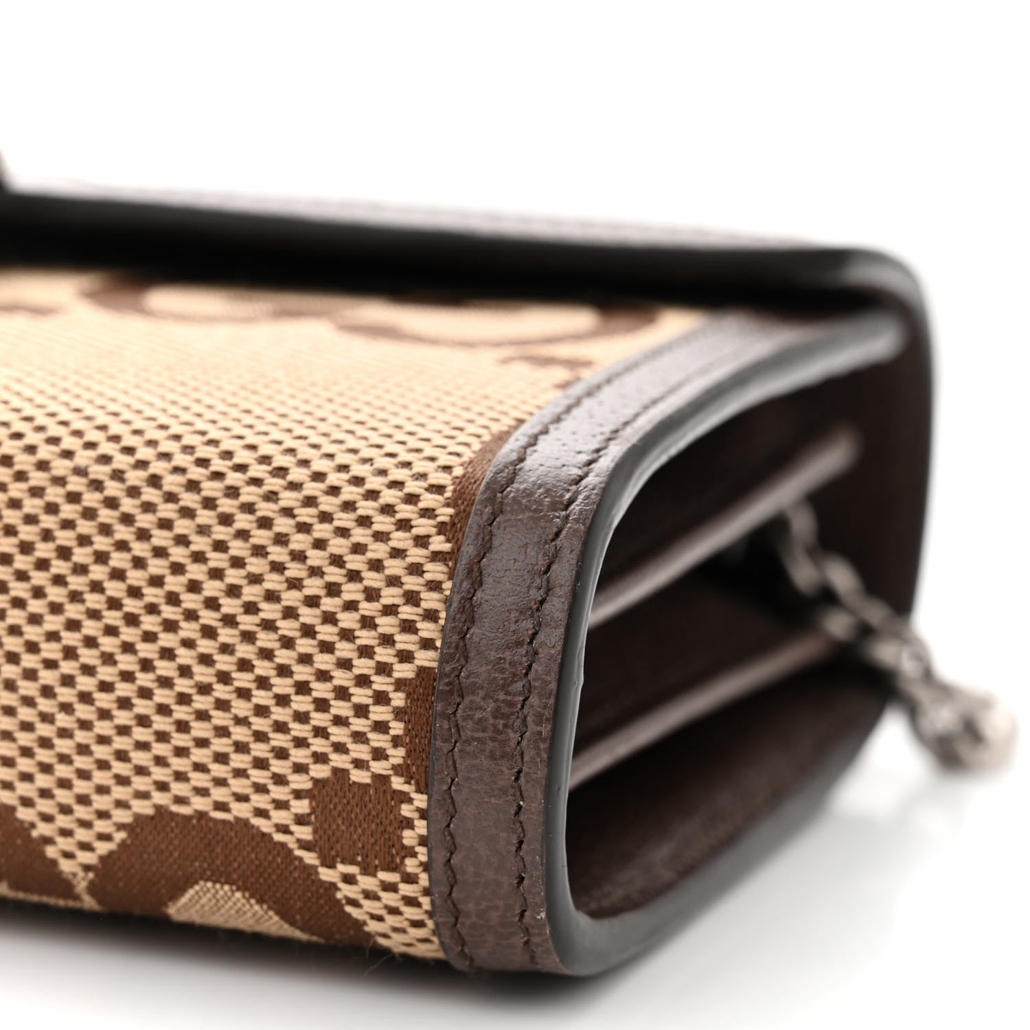 Gucci Monogram Jumbo GG Textured Dollar Calfskin Mini Dionysus Chain Wallet Camel Ebony New Acero 11 of 11