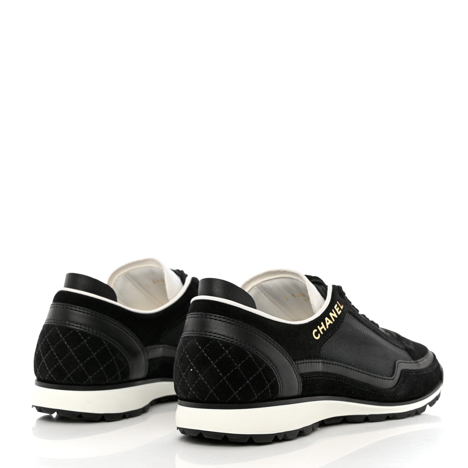 Chanel Suede Calfskin Fabric CC Sneakers 37 Black White 4 of 10