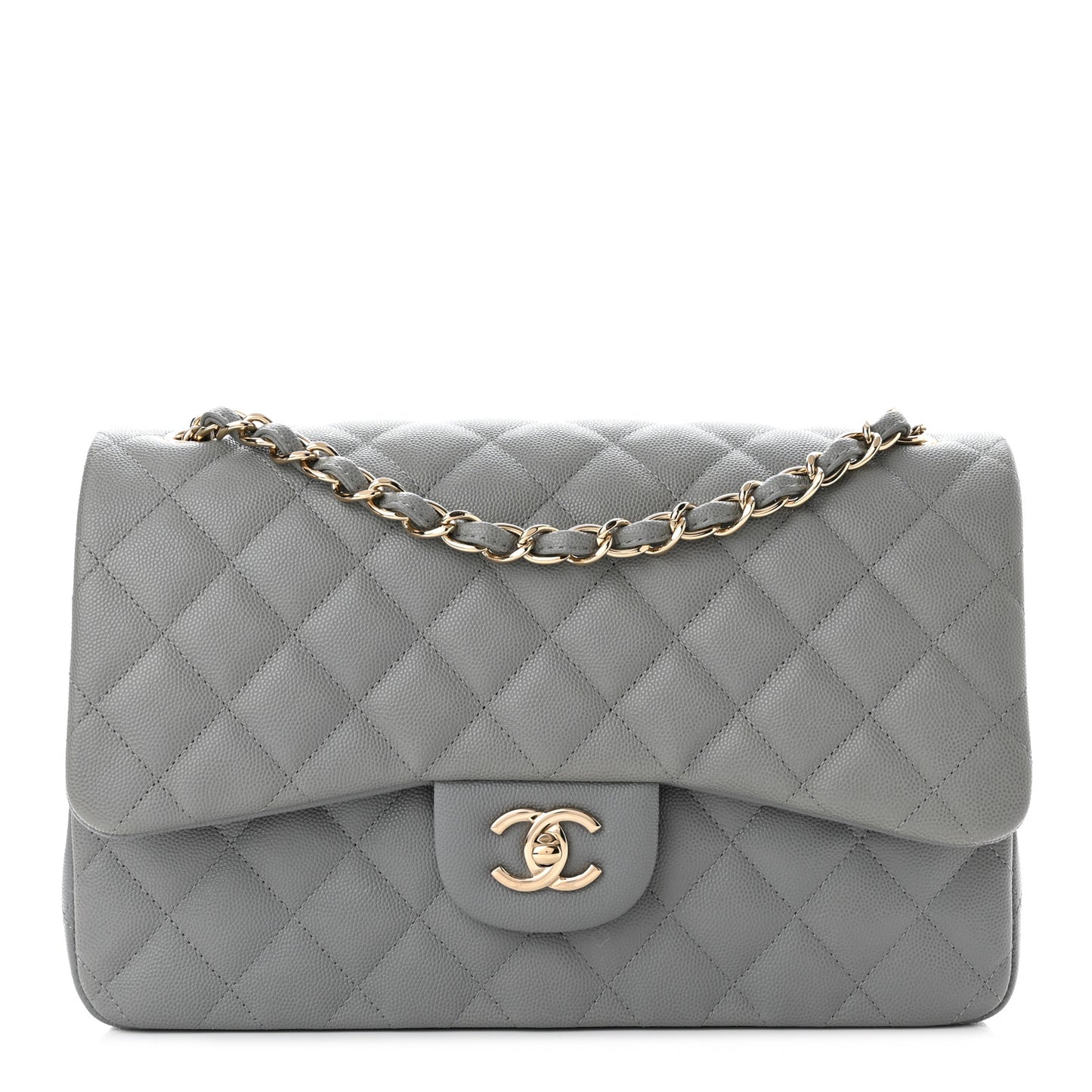 Caviar Quilted Jumbo Double Flap Grey