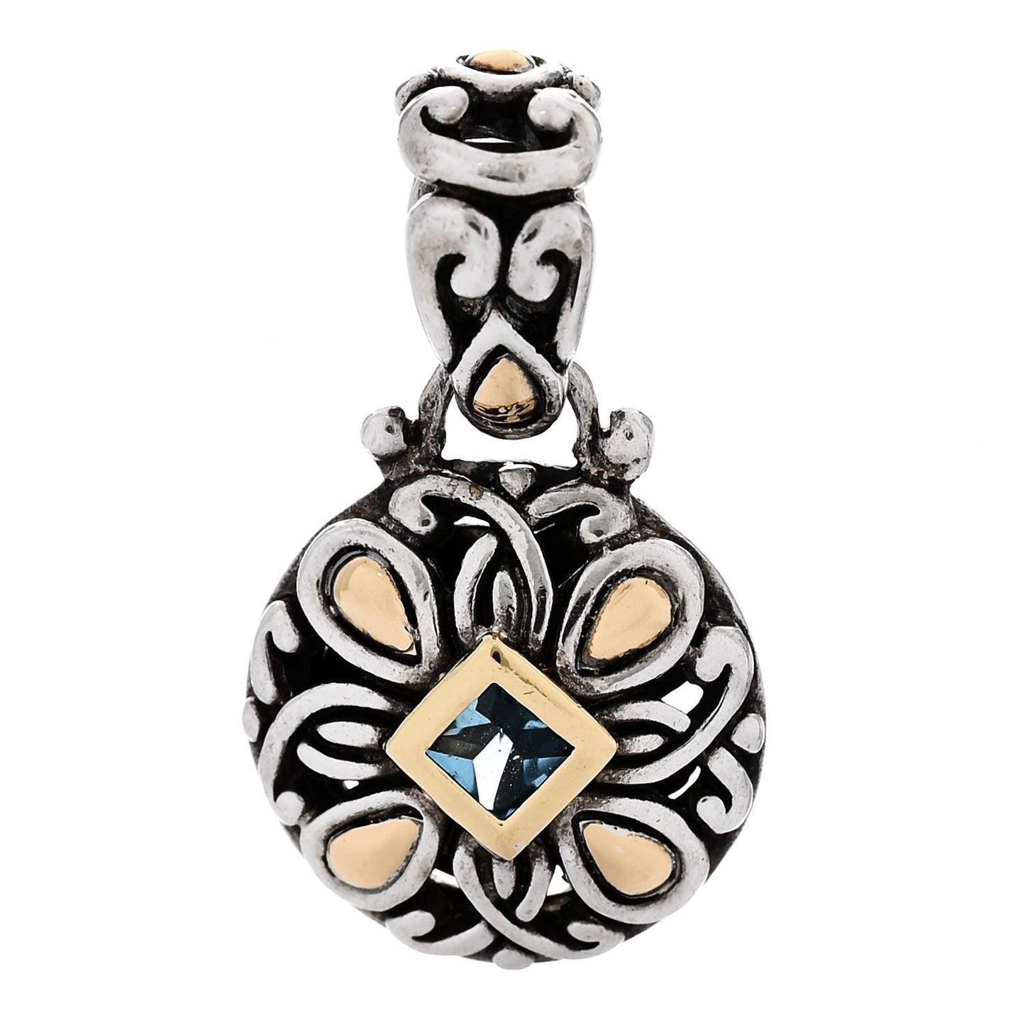 Sterling Silver 18K Yellow Gold Blue Topaz Pendant