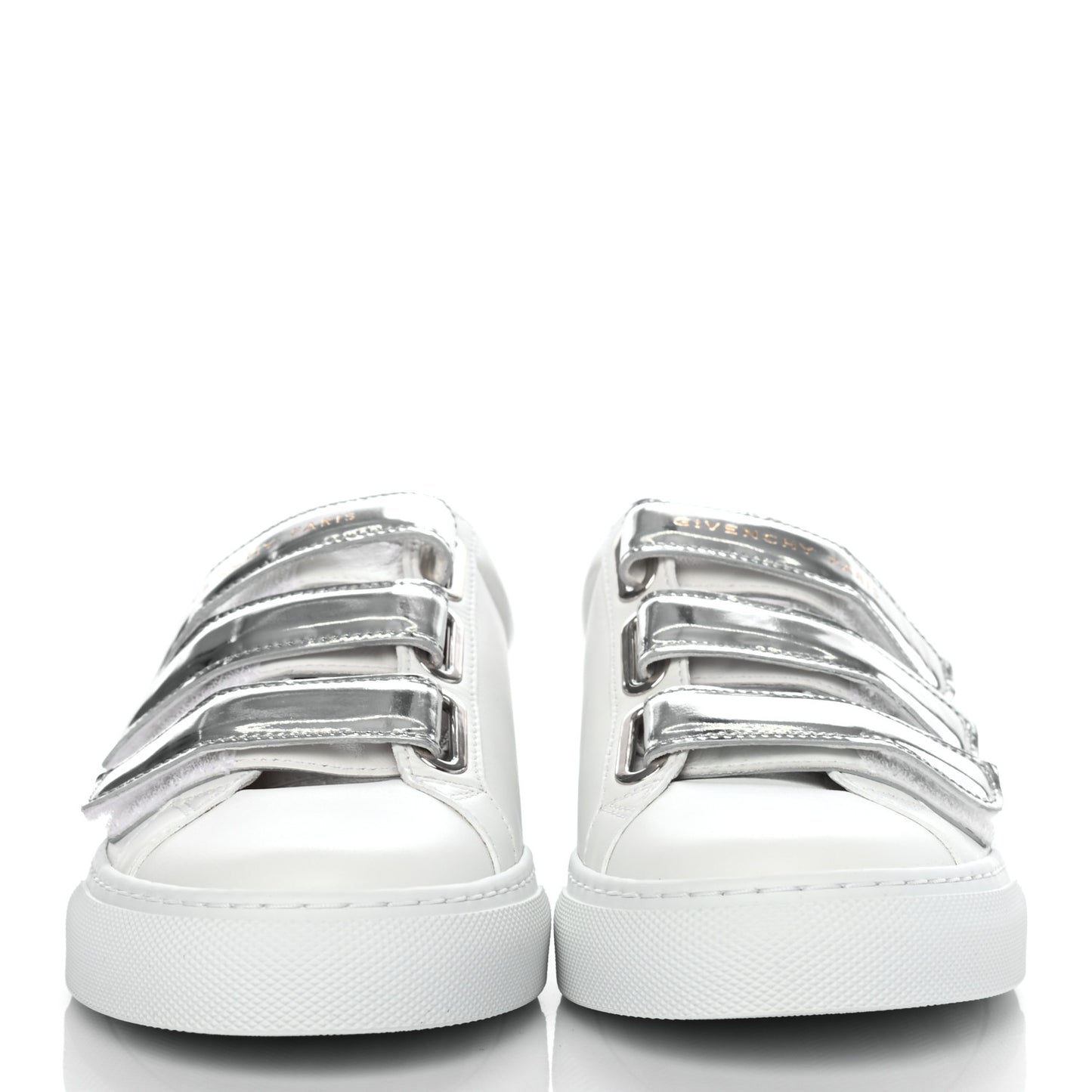 Metallic Calfskin Velcro Strap Womens Urban Street Sneakers 37 White Silver