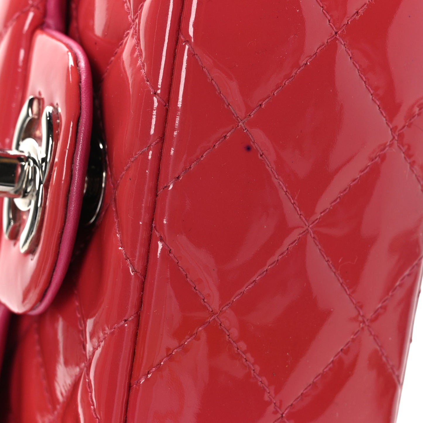 Patent Calfskin Quilted Mini Rectangular Flap Pink