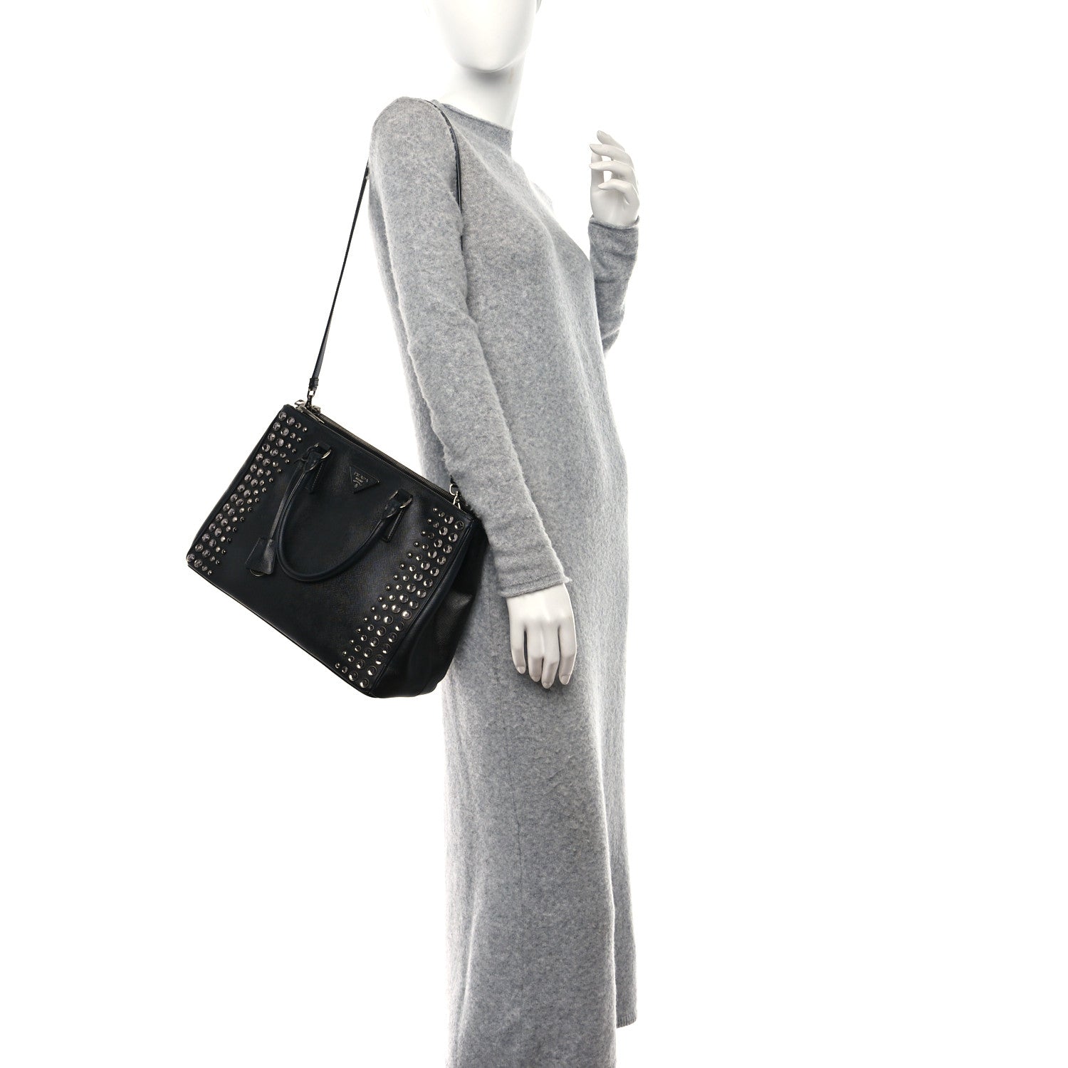 Prada Saffiano Lux Studded Crystal Medium Galleria Double Zip Tote Black 2 of 8