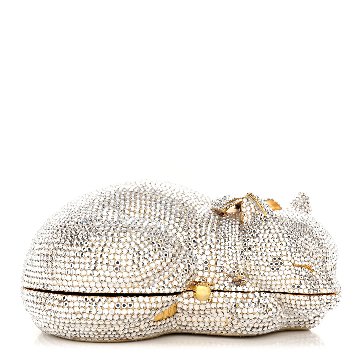 Swarovski Crystal Sleeping Cat Minaudiere Clutch Silver