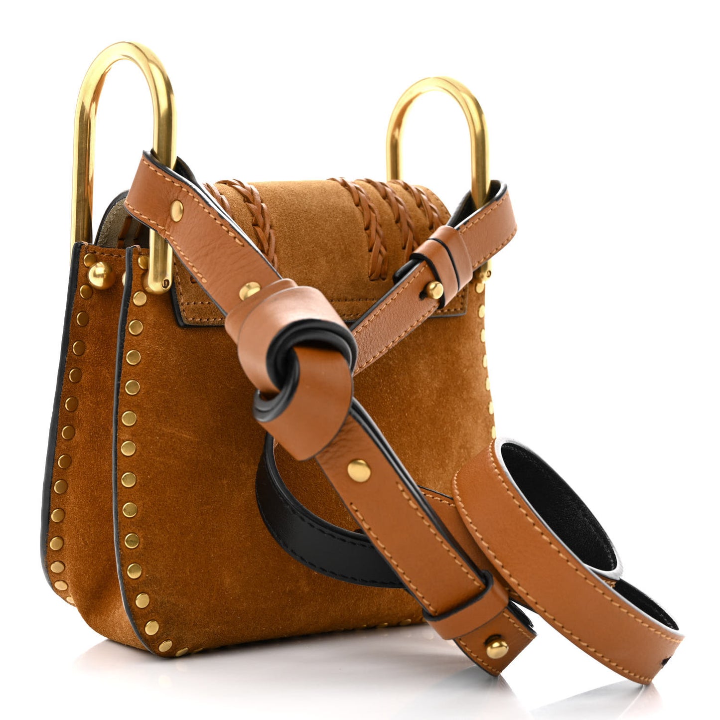 Suede Calfskin Braided Mini Hudson Shoulder Bag Caramel