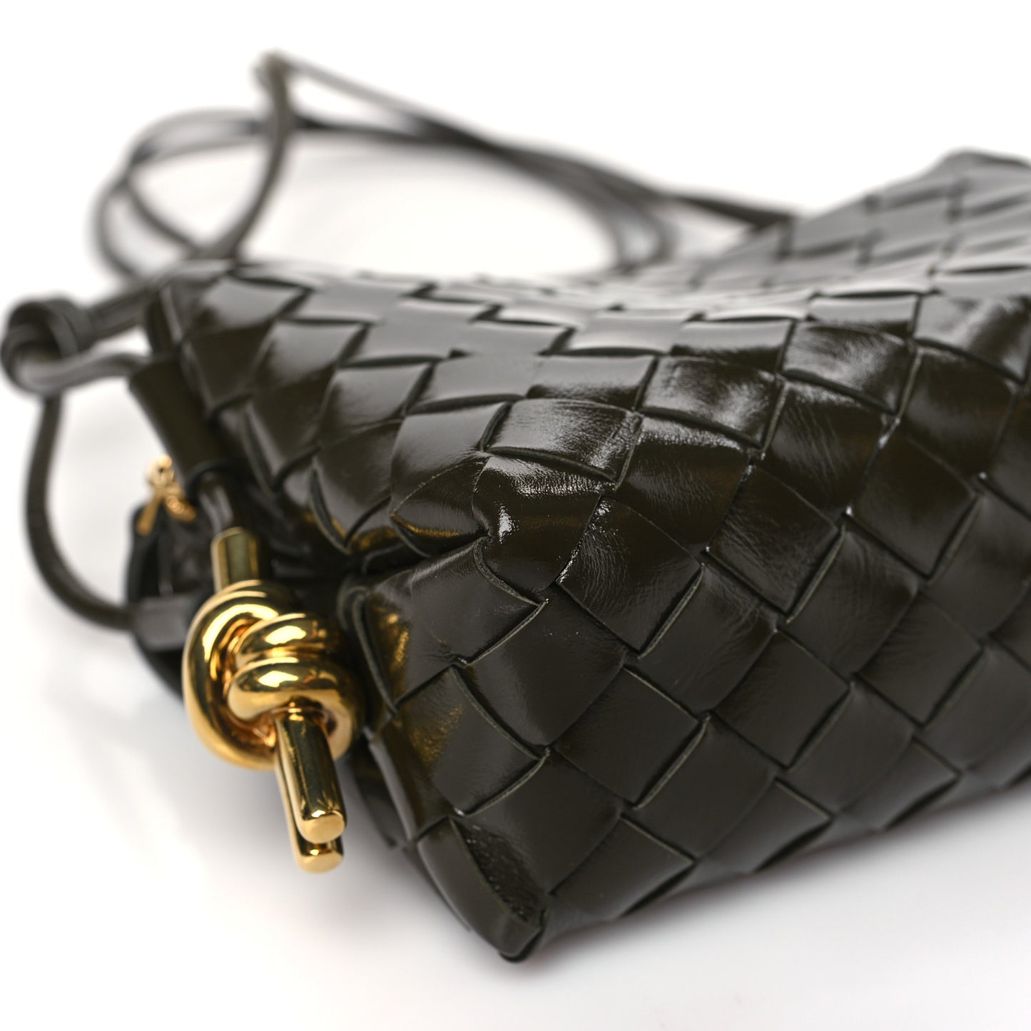 Polished Nappa Intrecciato Knot Mini Loop Camera Bag Kaki