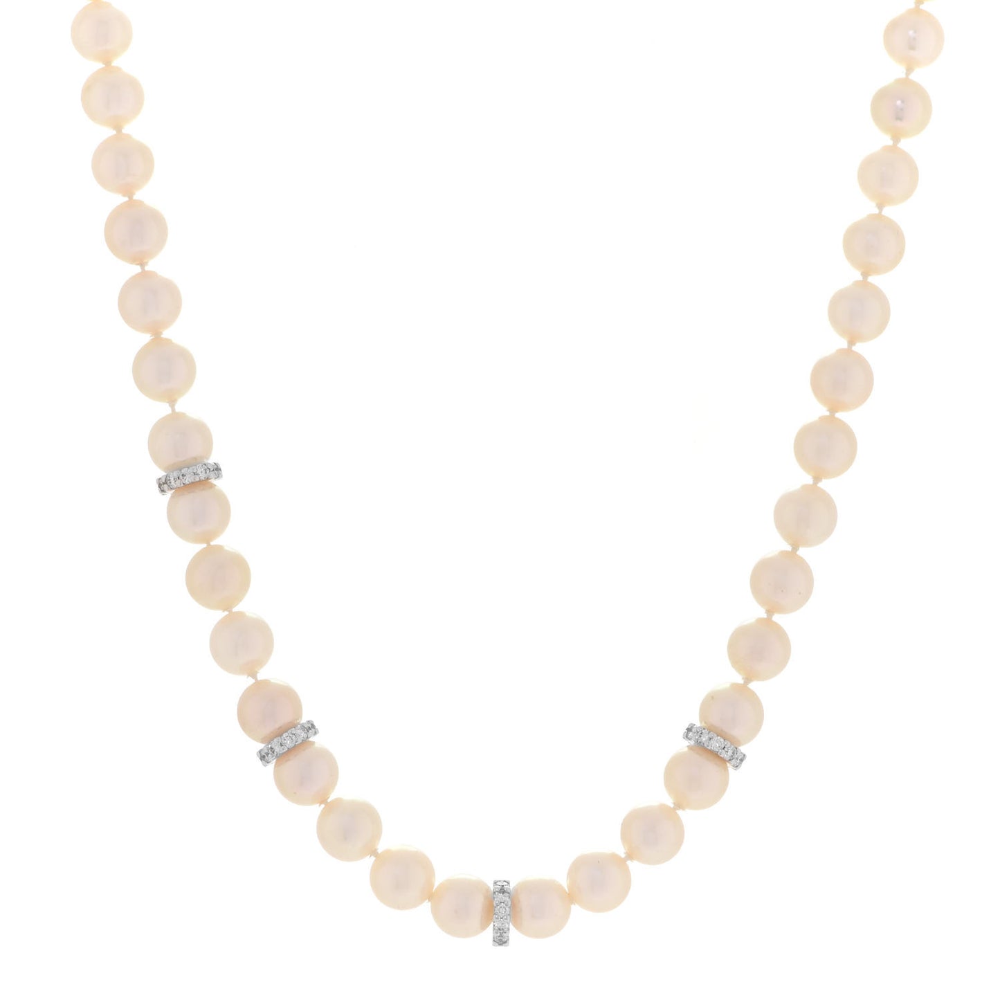 18K White Gold Diamond Akoya Pearl 7-7.5mm Strand Rondelle Necklace