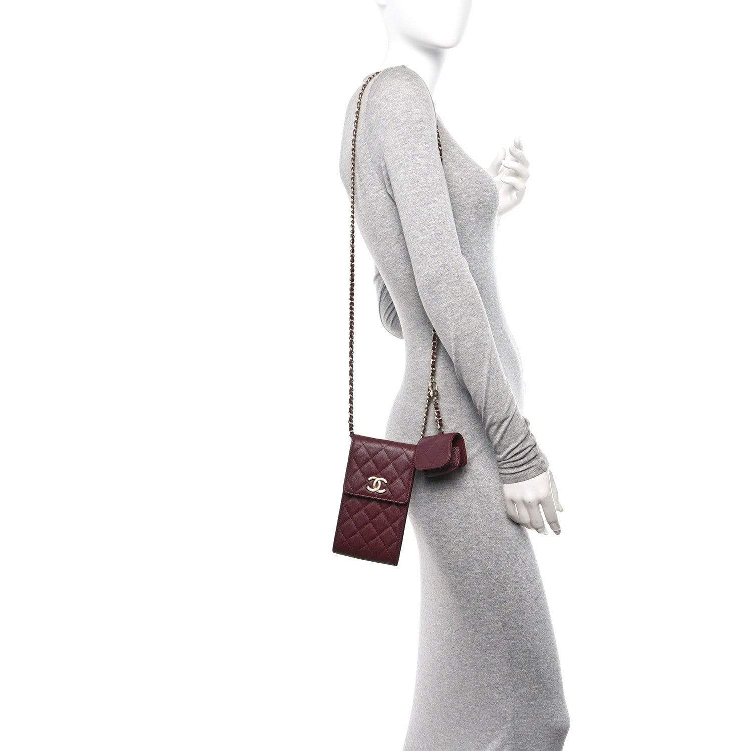 Chanel Caviar Quilted CC Airpods Pro and Phone Case With Chain Burgundy 2 of 12