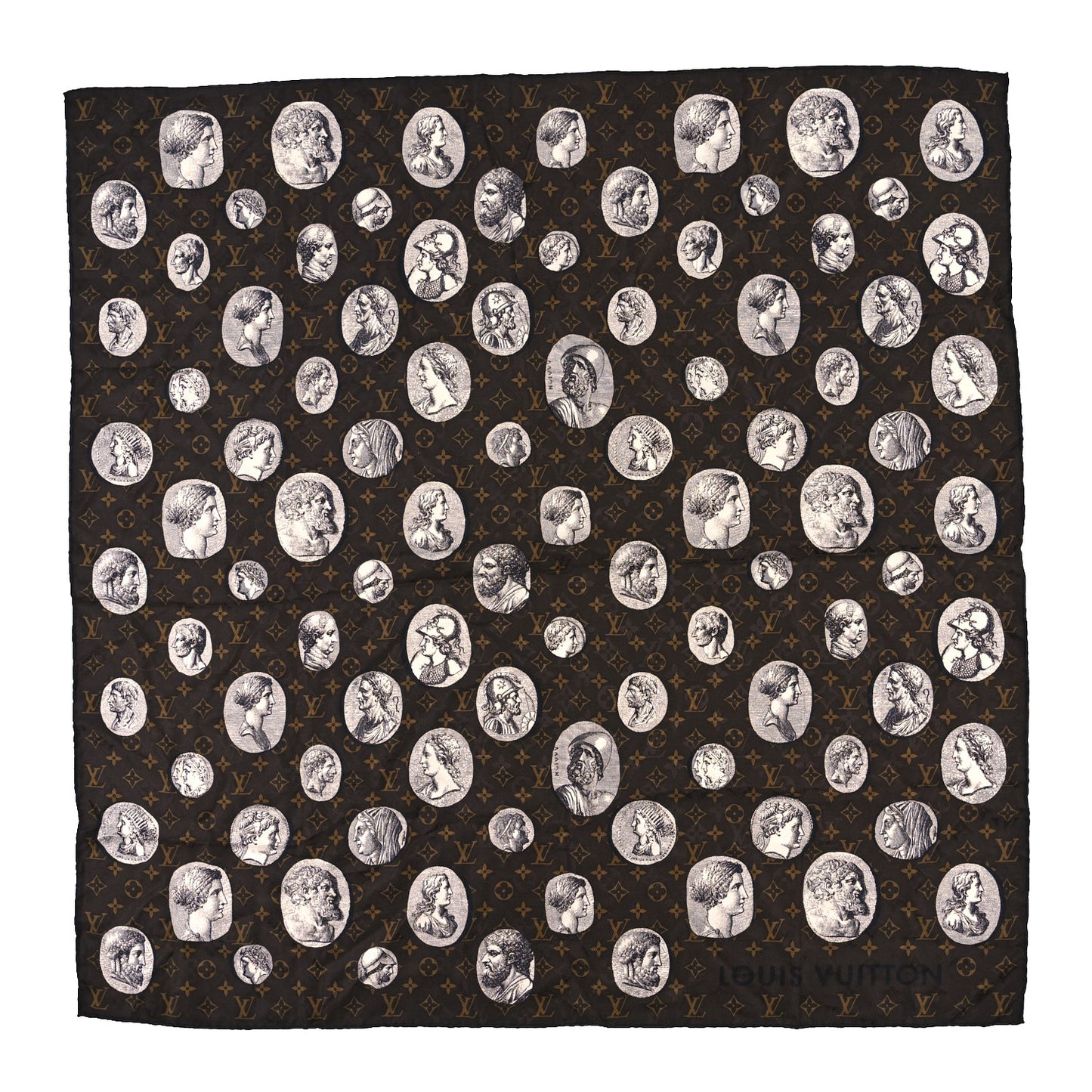 X FORNASETTI Silk Monogram Cameo Shawl Brown