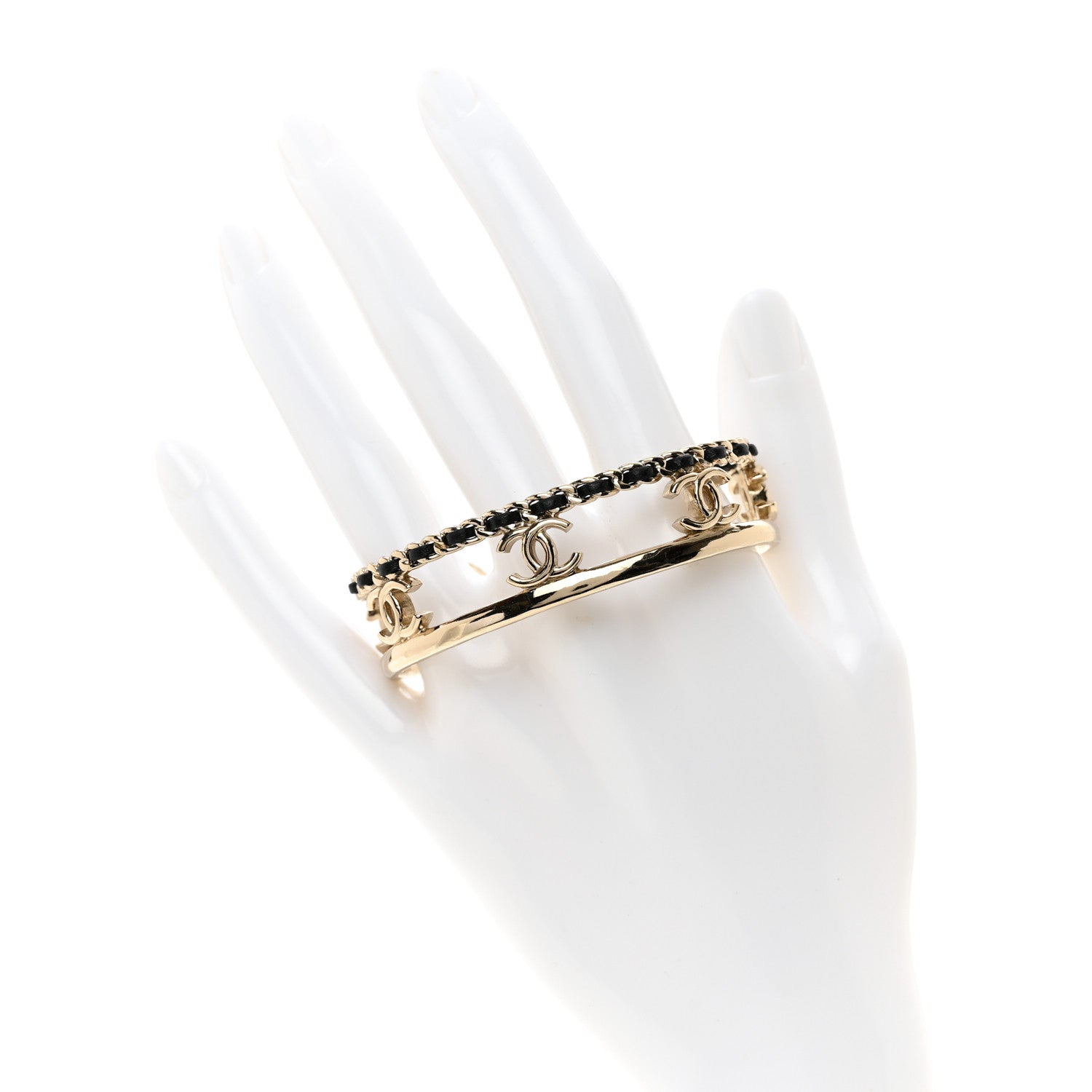 Chanel Metal Lambskin Chain CC Bracelet M Gold 2 of 5