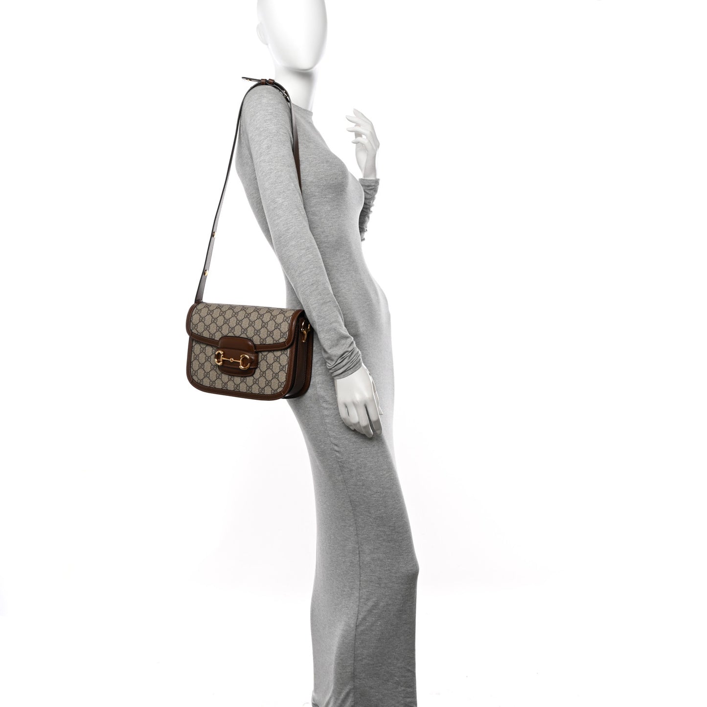 GG Supreme Monogram Horsebit 1955 Shoulder Bag Beige Brown Sugar