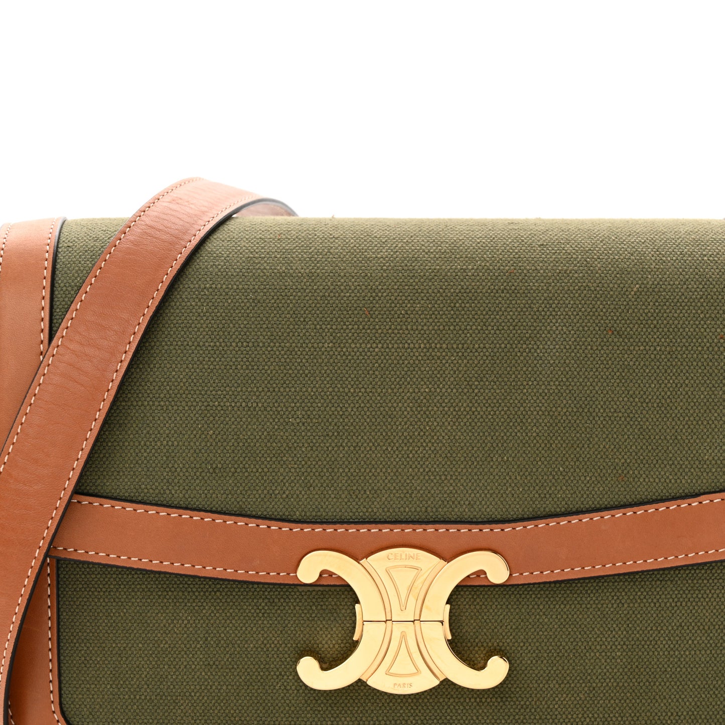 Textile Natural Calfskin Medium Triomphe Bag Green