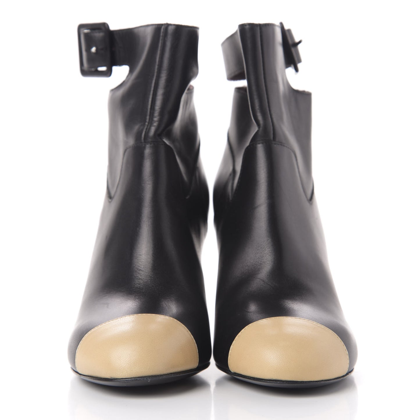 Lambskin Cap Toe Short Boots 39 Black Beige