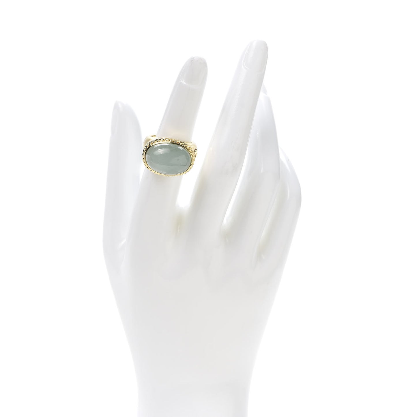 18K Yellow Gold Aquamarine 20mm Oval Signature Ring 51 5.75