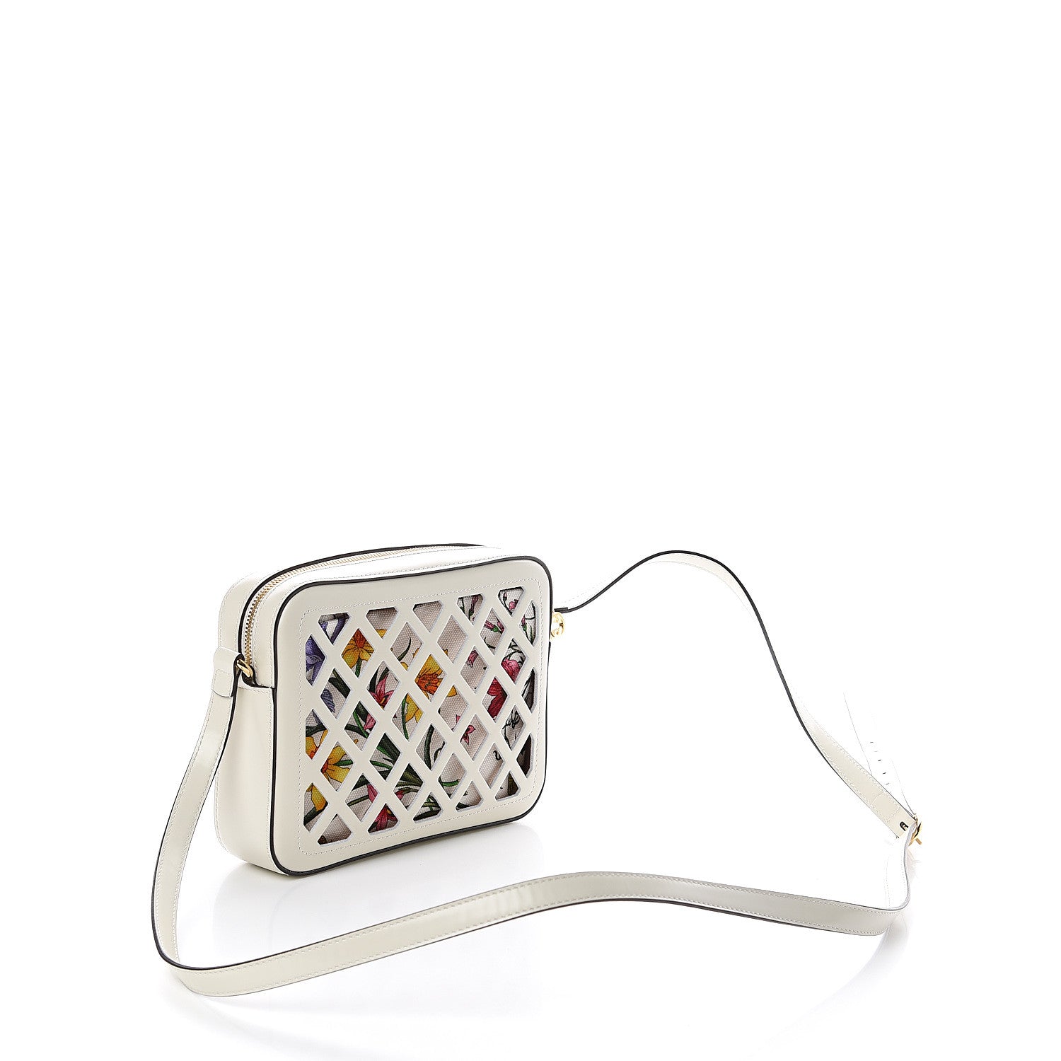 Gucci Canvas Calfskin Flora Infinity Cutout Shoulder Bag White Multicolor 2 of 8