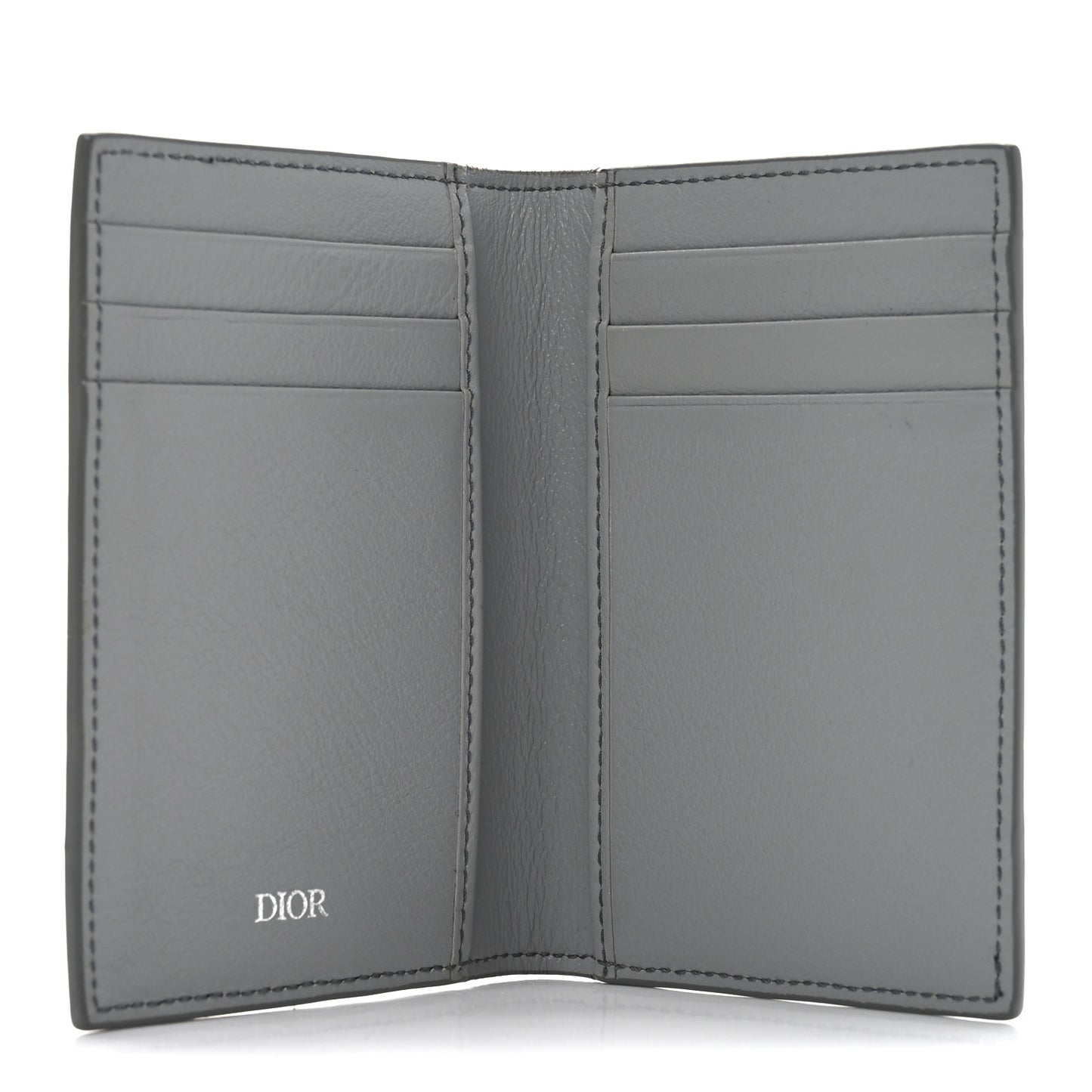 Calfskin Perforated Oblique Bi-Fold Card Holder Grey