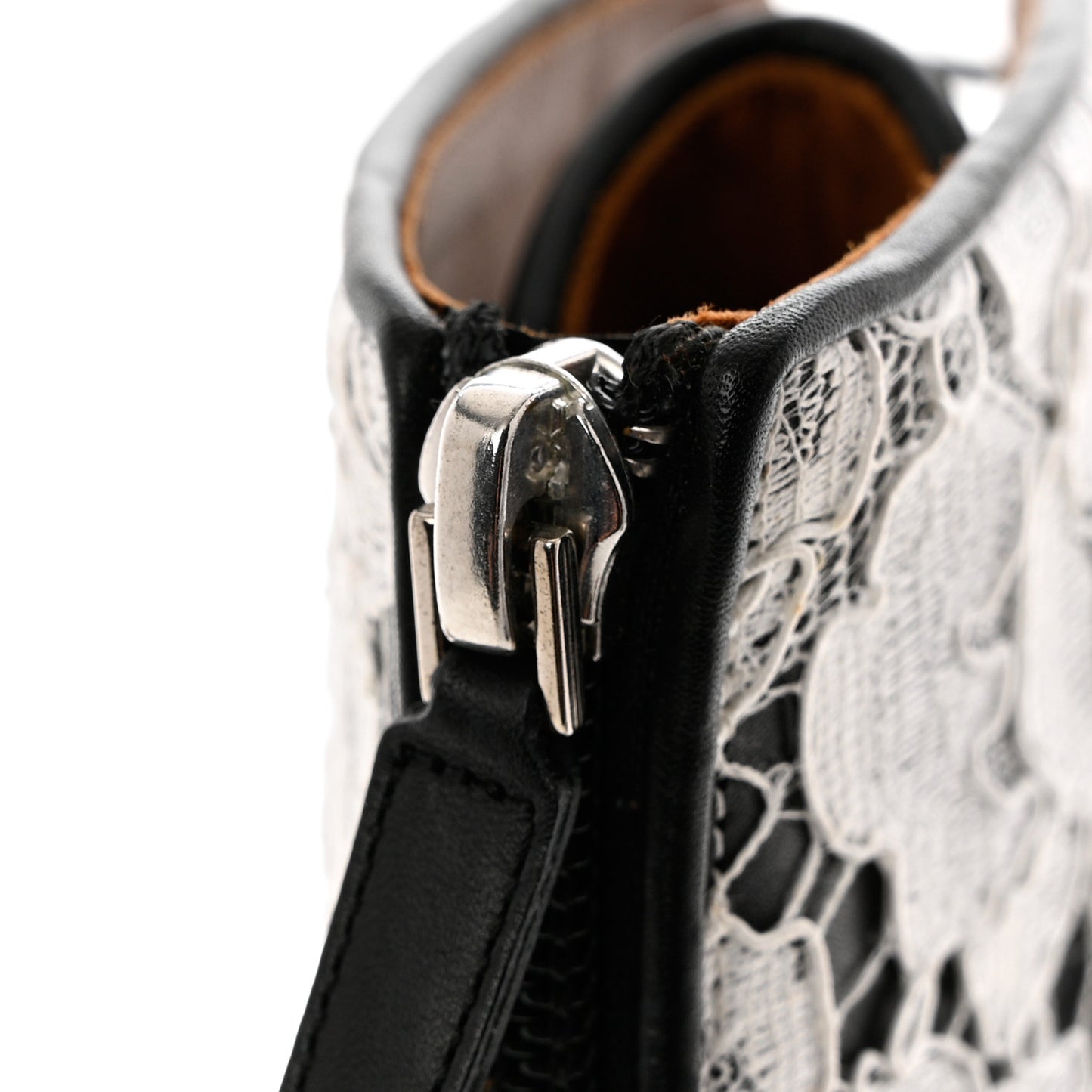Calfskin Lace Peep Toe Ankle Booties 38 White Black
