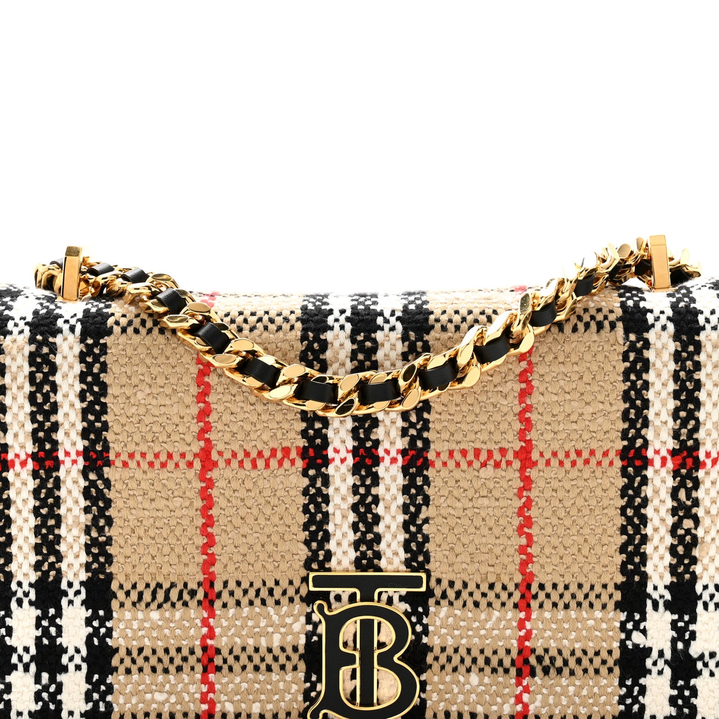 Calfskin Boucle Check Small Lola Chain Bag Archive Beige