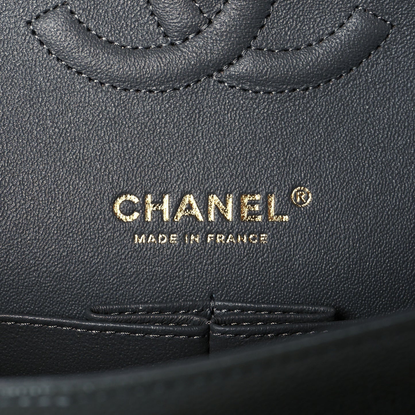 Caviar Chevron Quilted Medium Double Flap Dark Grey