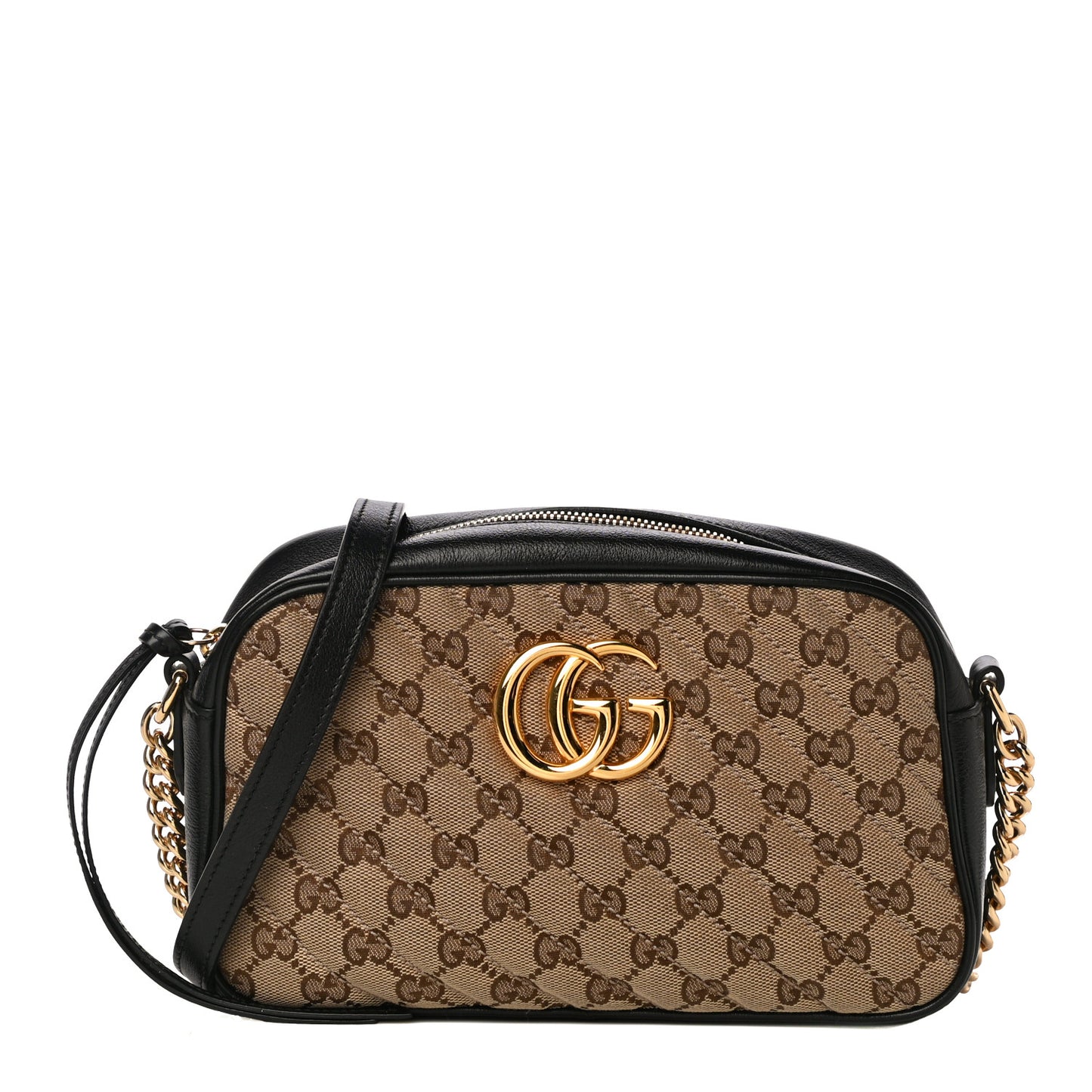 Monogram Matelasse Diagonal Small GG Marmont Chain Shoulder Bag Beige Black