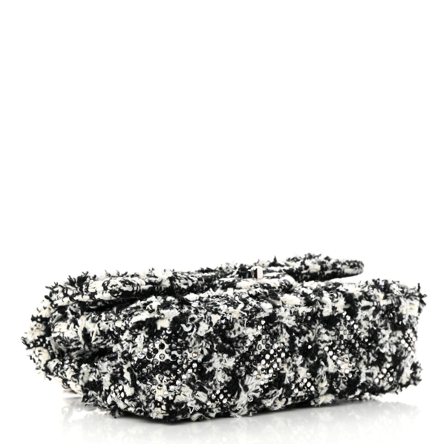Crystal Tweed Quilted Medium Double Flap Black Ecru White