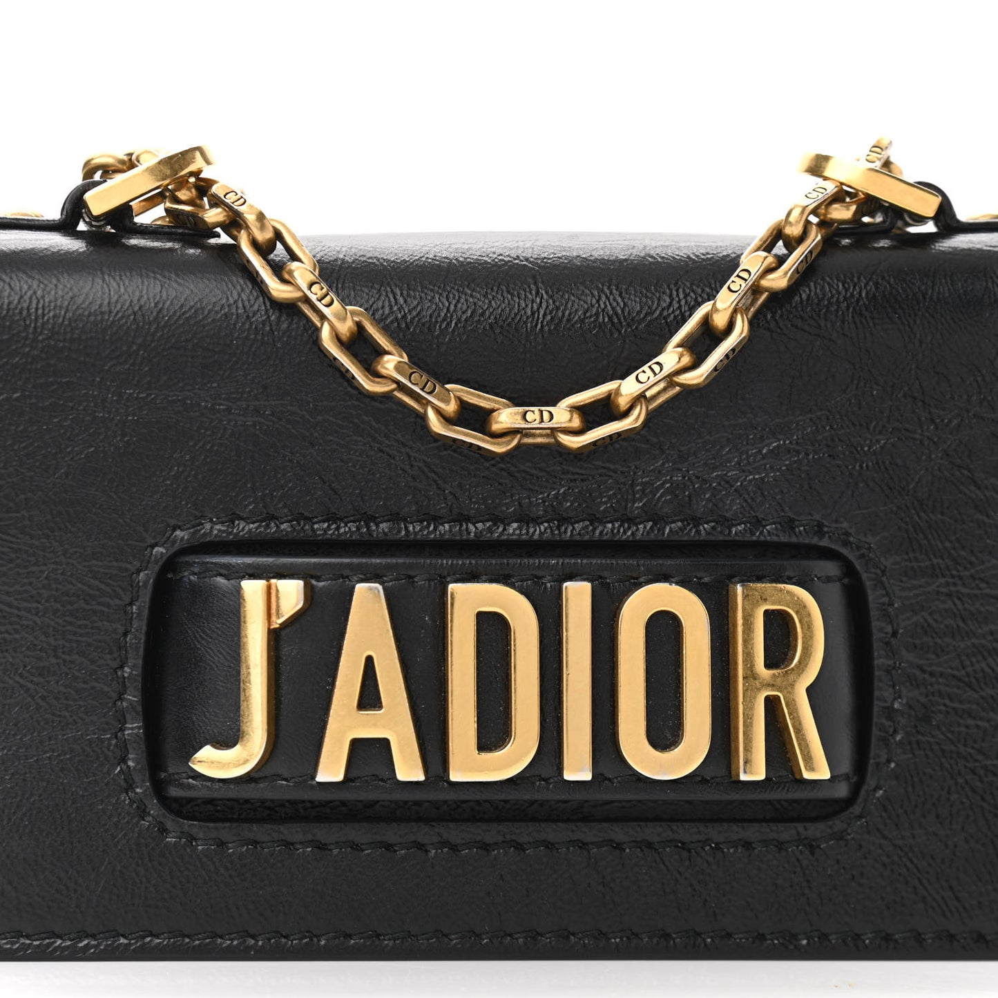Crinkled Calfskin Mini J'Adior Chain Flap Bag Black