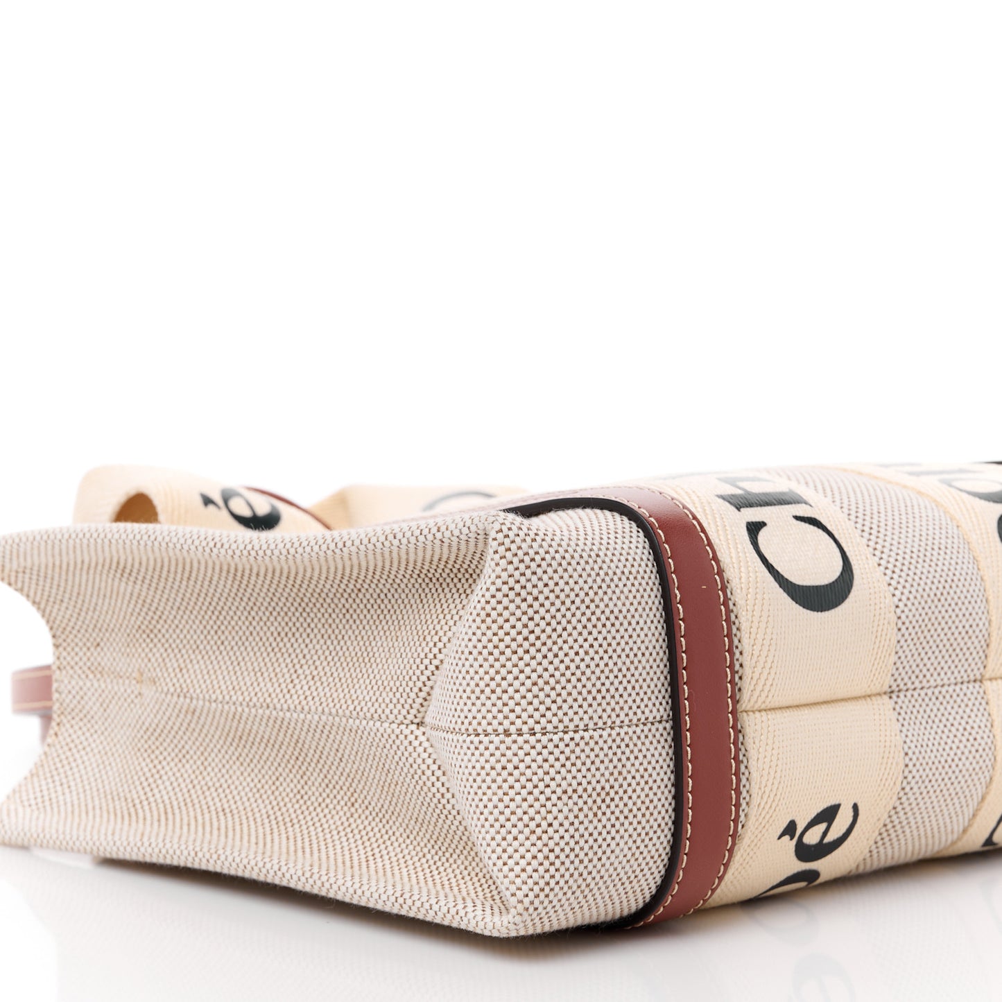 Cotton Calfskin Small Woody Ribbon Tote With Strap White Brown