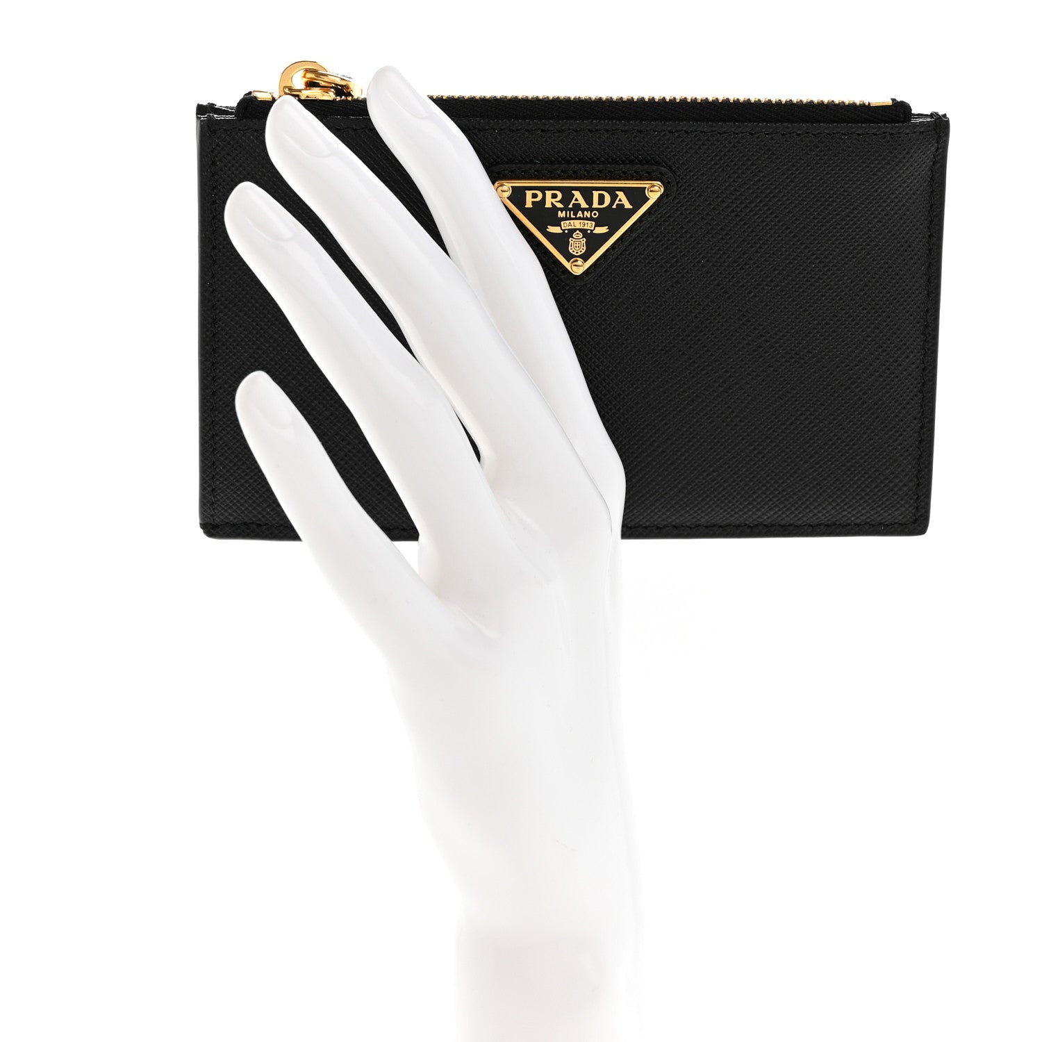 Prada Saffiano Triangle Zip Card Holder Black 2 of 7