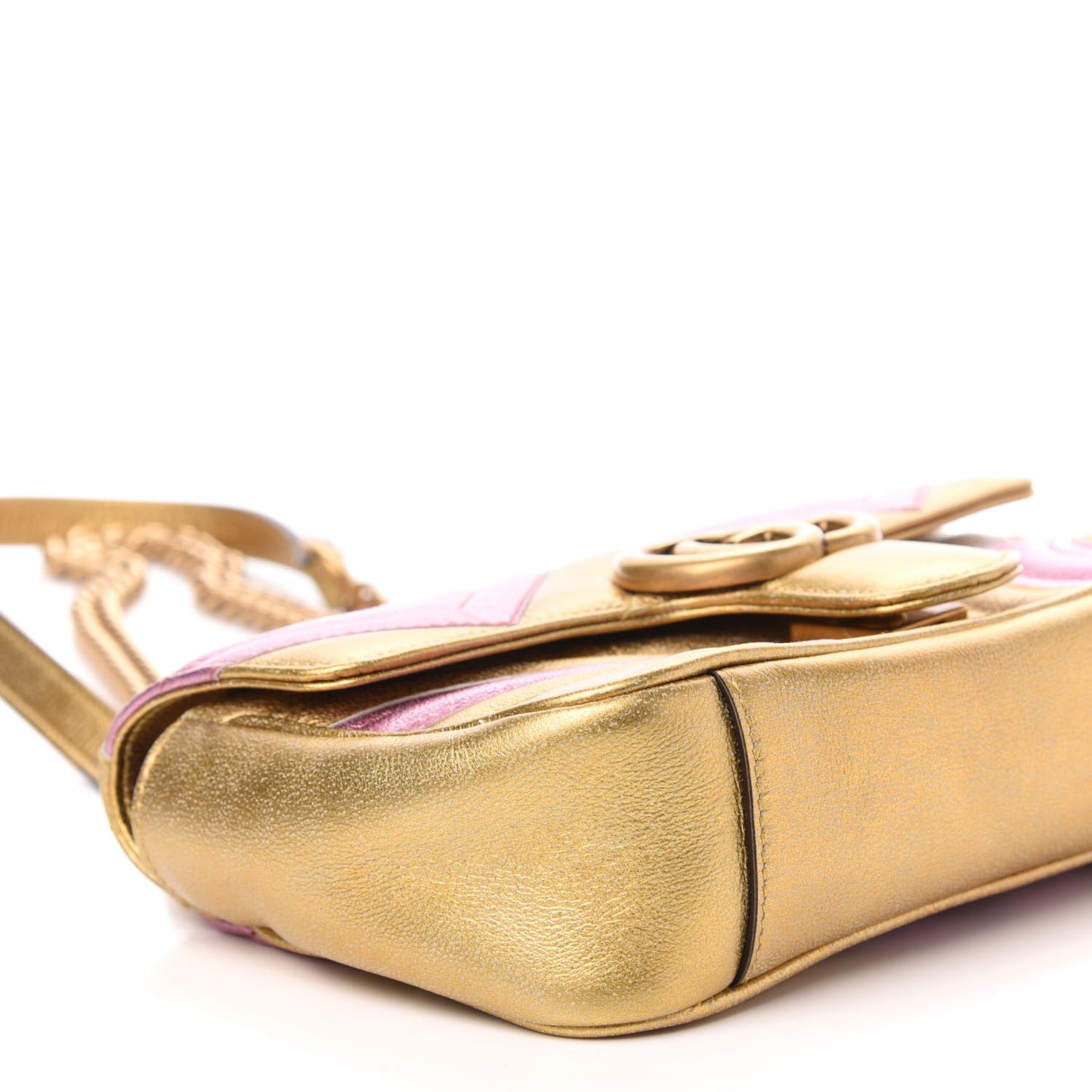 Metallic Calfskin Matelasse Mini GG Marmont Shoulder Bag Gold Pink