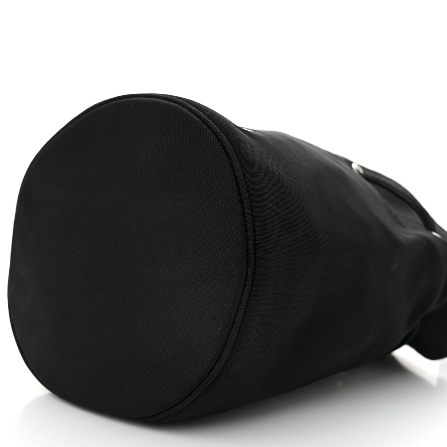 Recycled Sport Nylon Logo Embroidered Wheel Drawstring Bucket Bag Black White