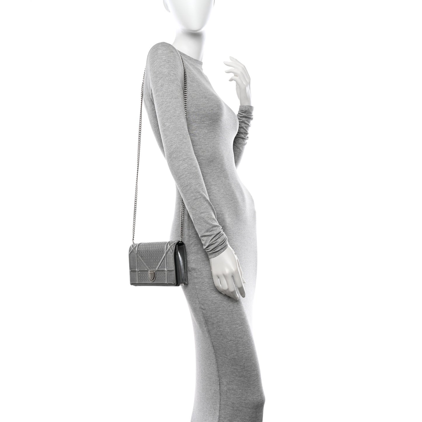 Metallic Patent Micro-Cannage Diorama Wallet on Chain Pouch Silver