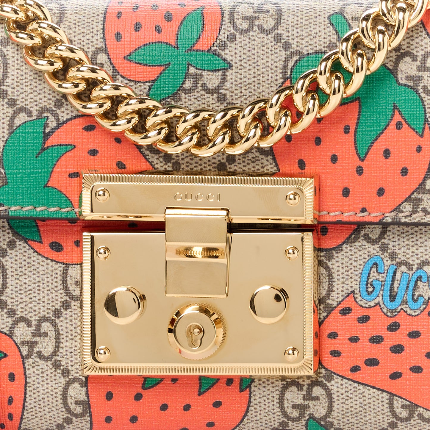 GG Supreme Monogram Strawberry Small Padlock Shoulder Bag