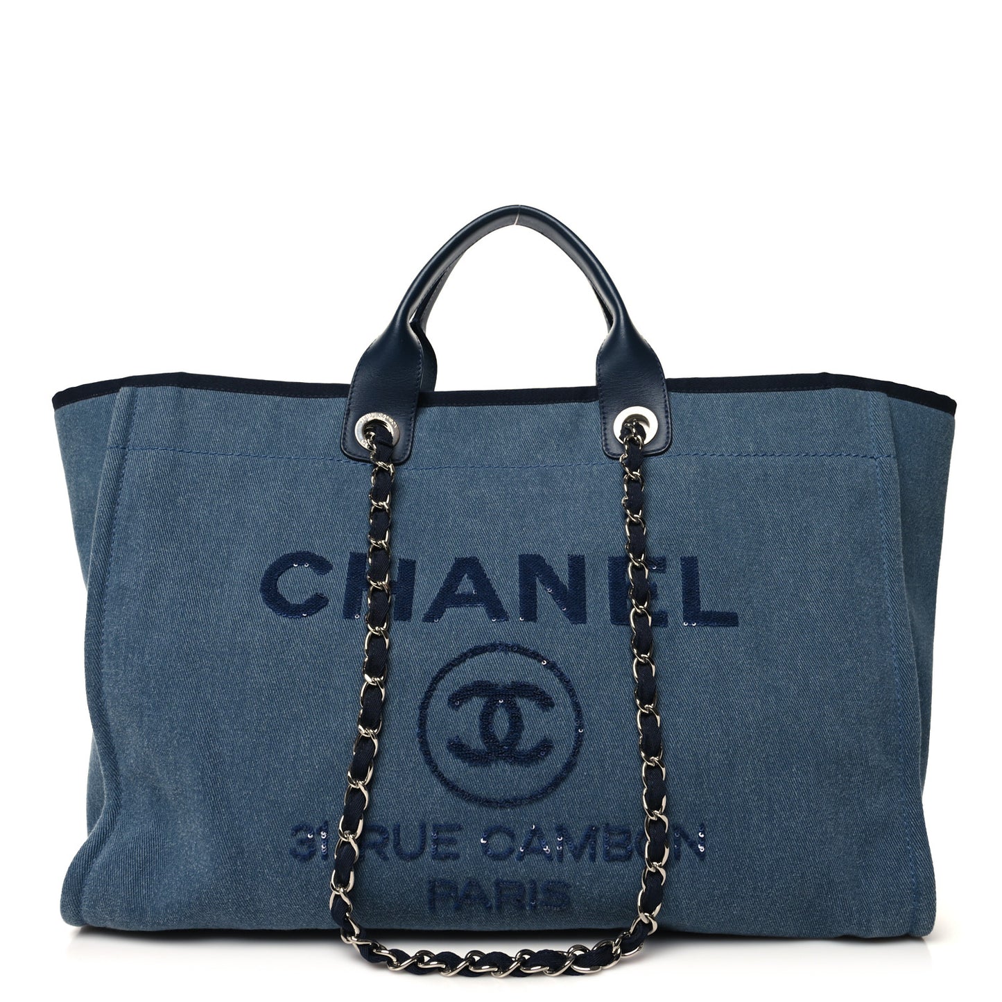 Canvas Sequin Large Deauville Tote Navy