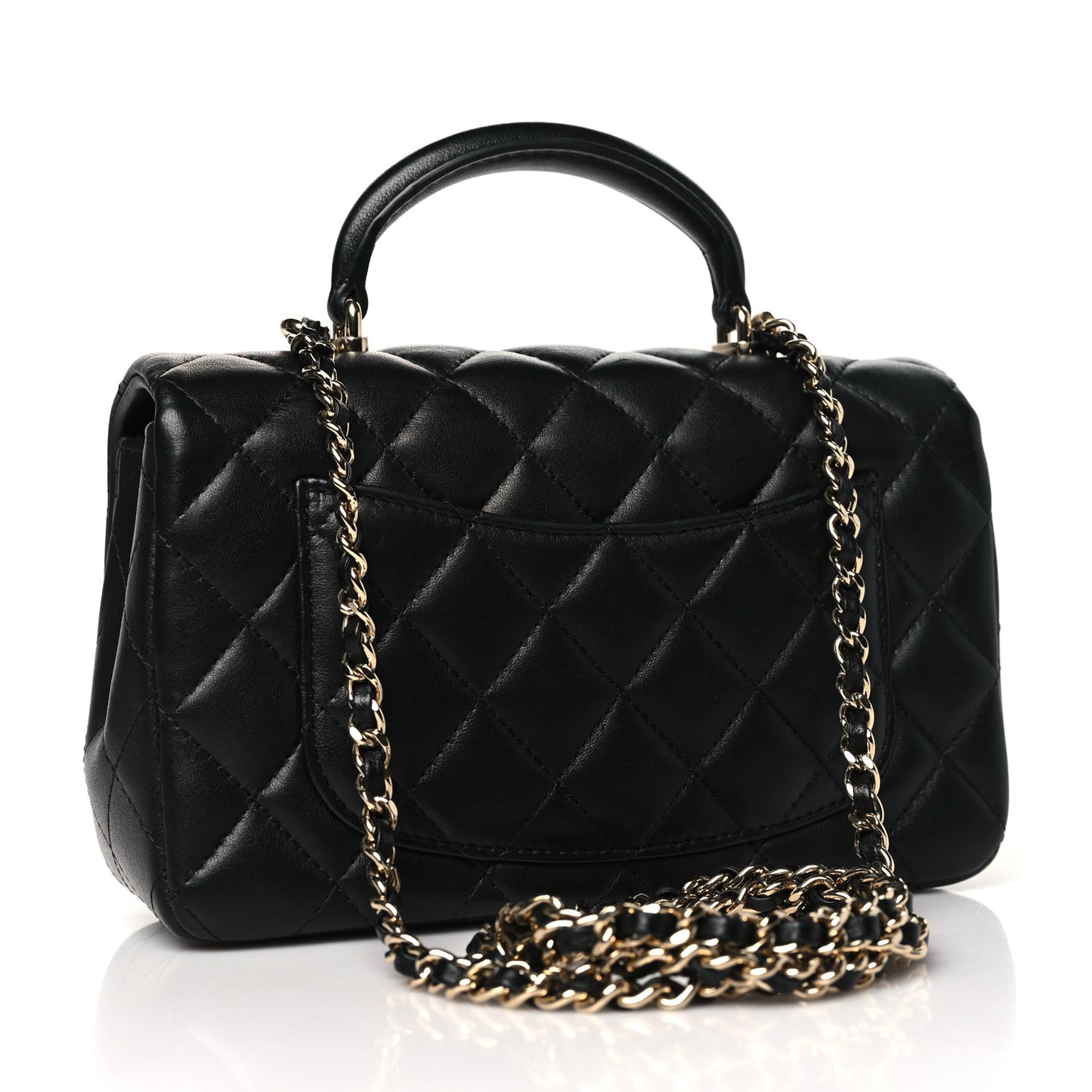 Lambskin Quilted Mini Top Handle Rectangular Flap Black