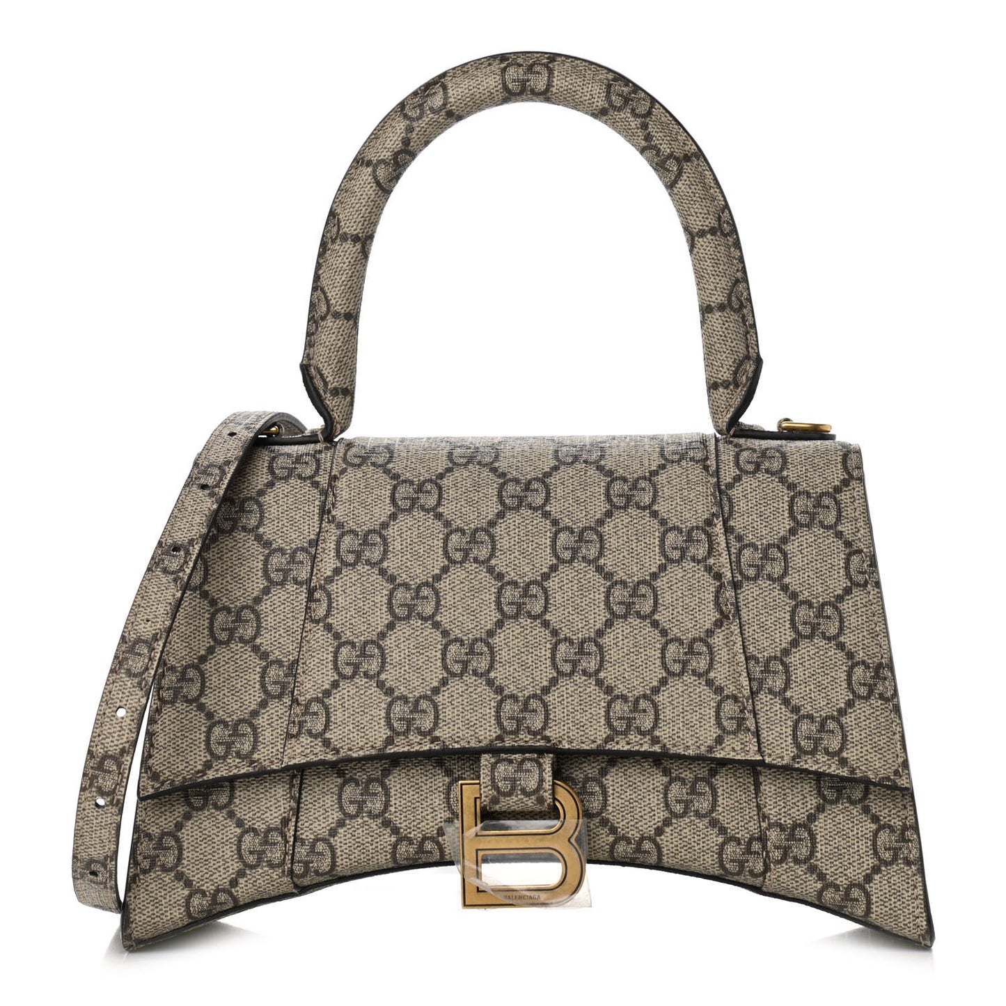 X GUCCI GG Supreme Monogram Small Hourglass Top Handle Bag Beige Ebony