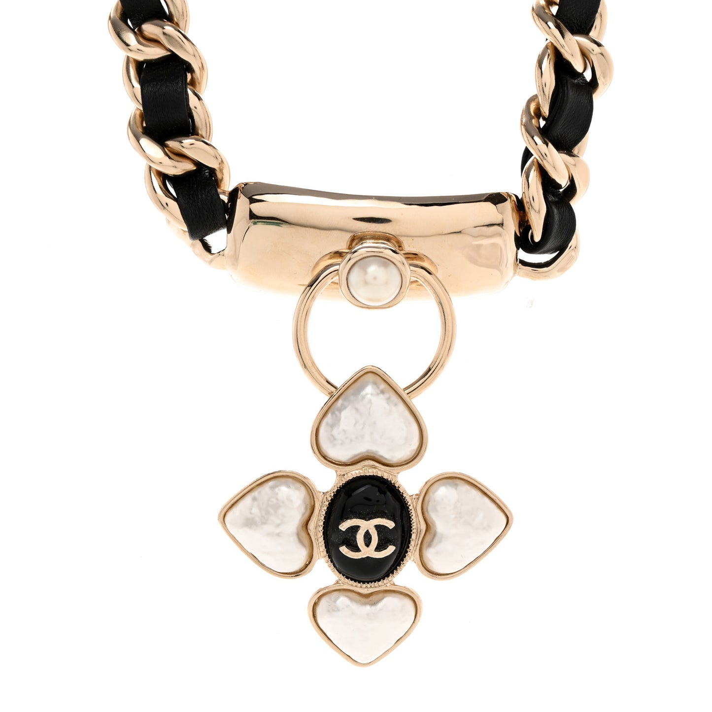 Lambskin Pearl Resin CC Choker Gold Black