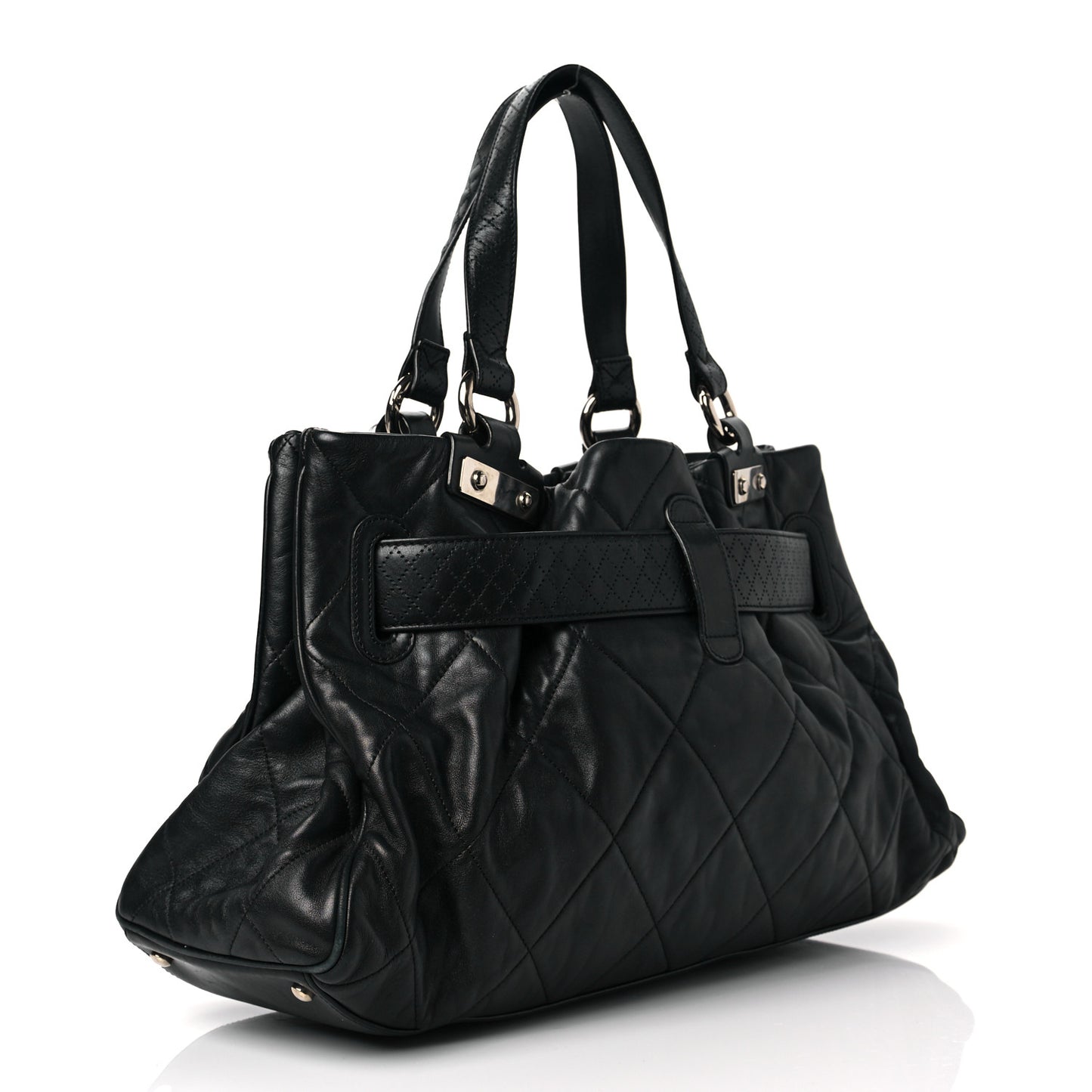 Lambskin Quilted Mademoiselle Lock Tote Black