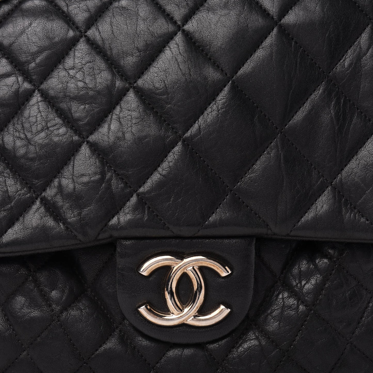 Washed Lambskin Quilted Maxi Chain Around Flap Black