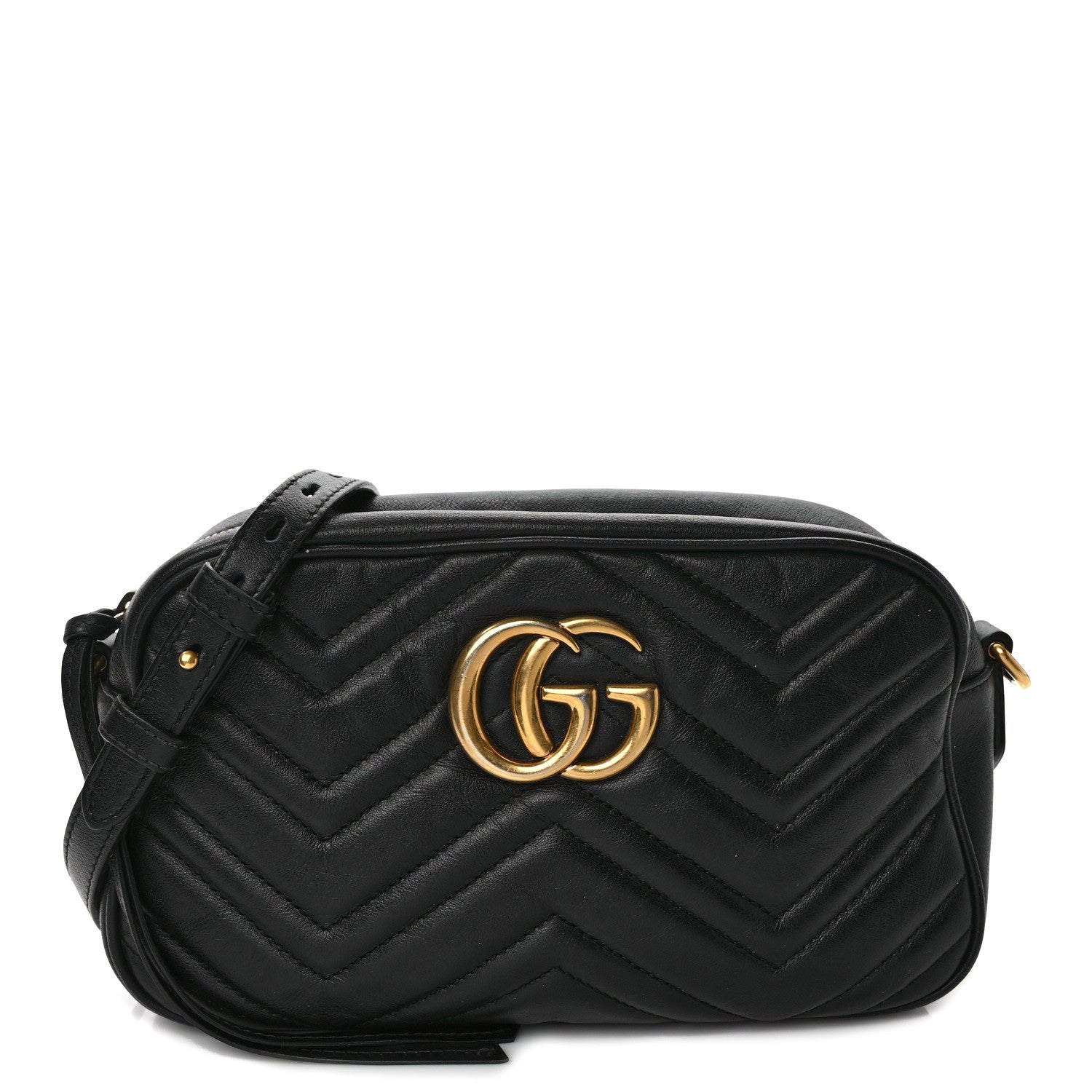 Gucci Calfskin Matelasse Small GG Marmont Chain Shoulder Bag Black 1 of 11