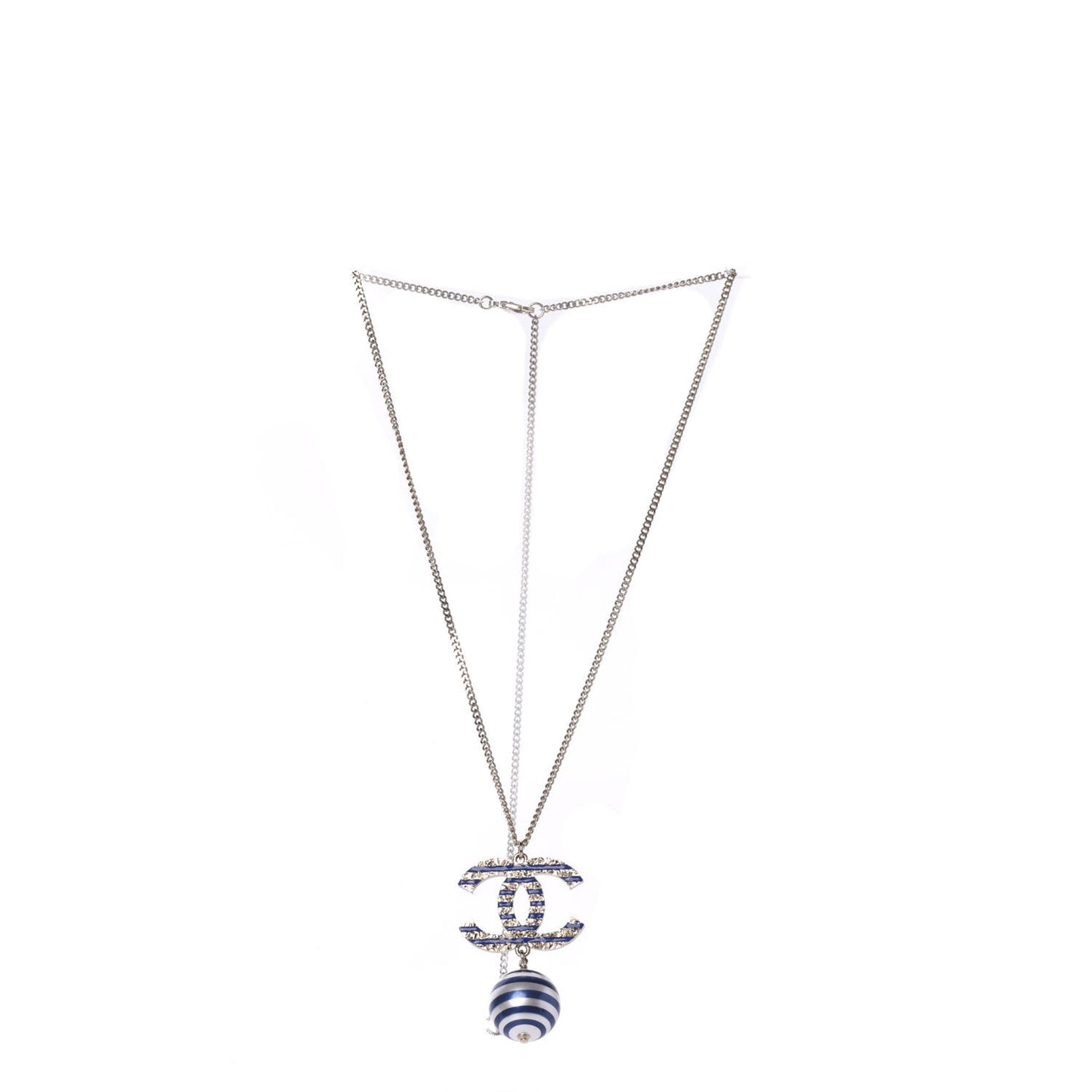 Resin Pearl Striped CC Drop Necklace Blue Gold