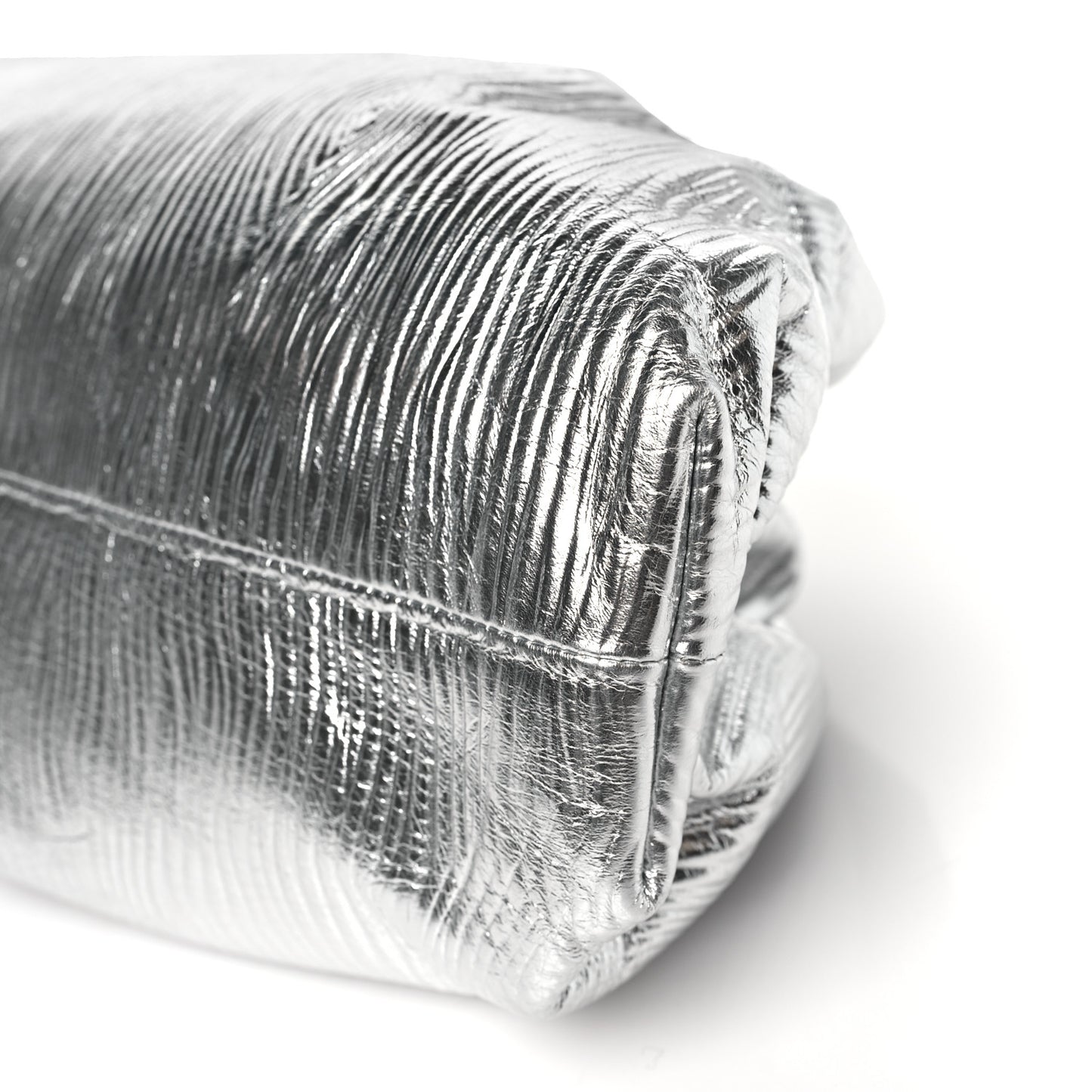 Metallic Bark Calfskin Embossed The Pouch Oversized Clutch Silver