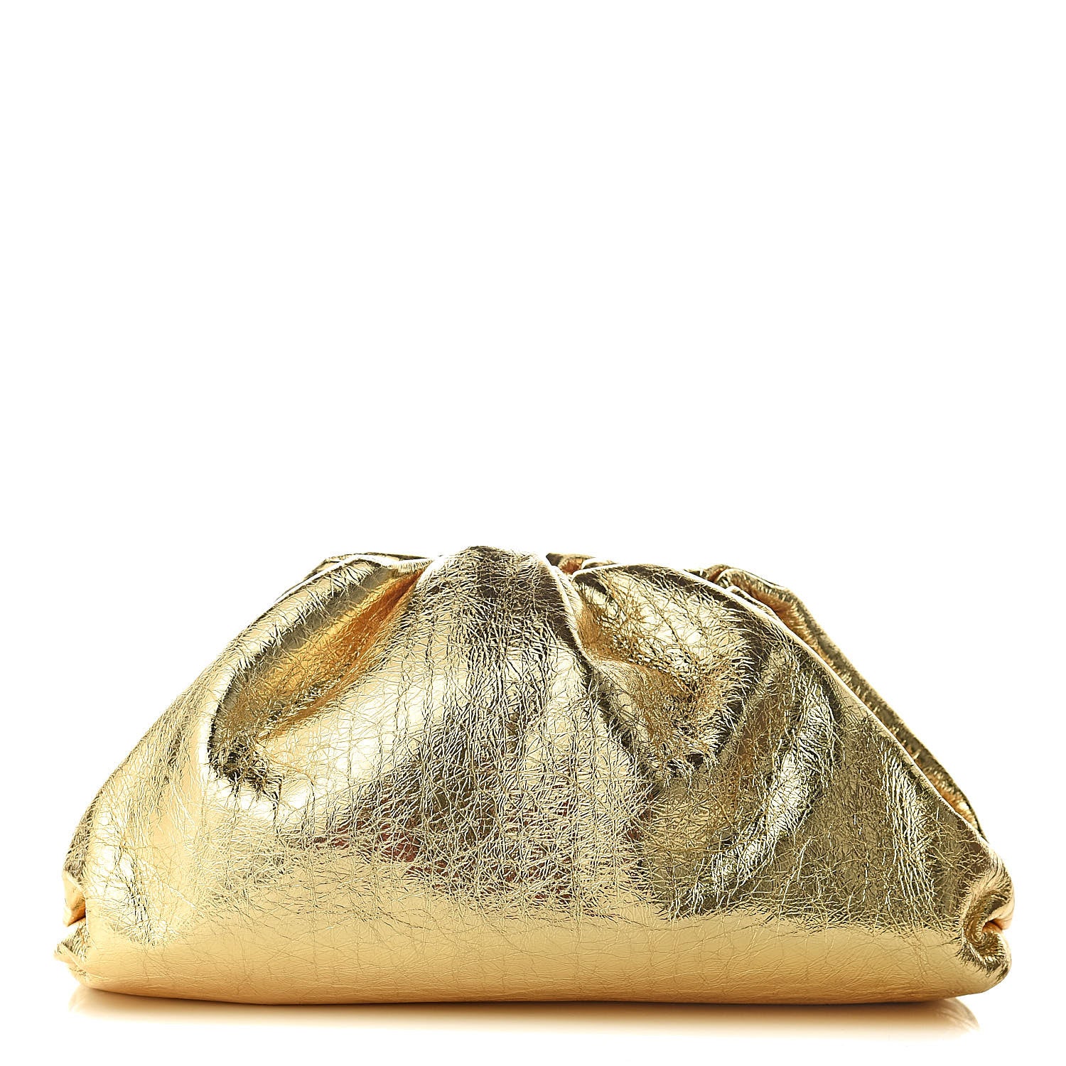 Bottega Veneta Metallic Crinkled Lambskin The Pouch Oversized Clutch Oro 1 of 8