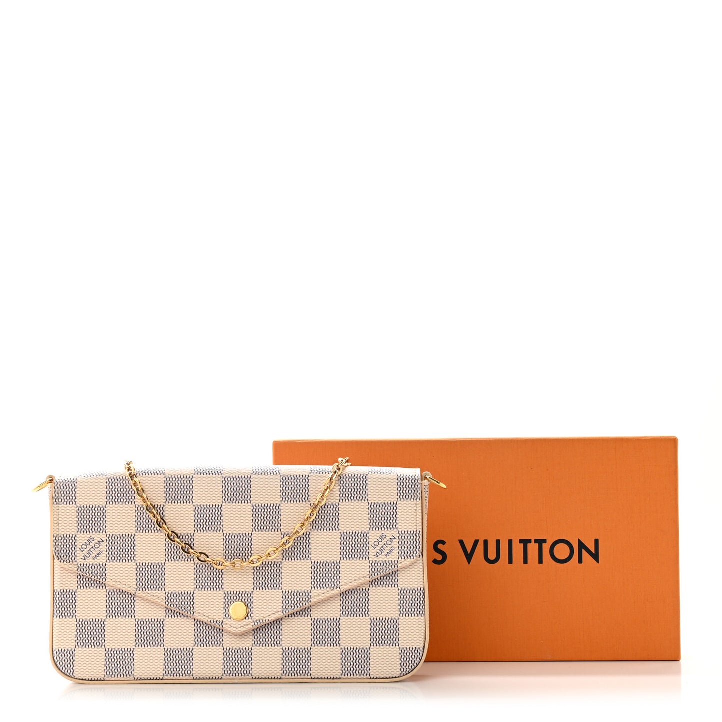 Damier Azur Pochette Felicie Chain Wallet Rose Ballerine