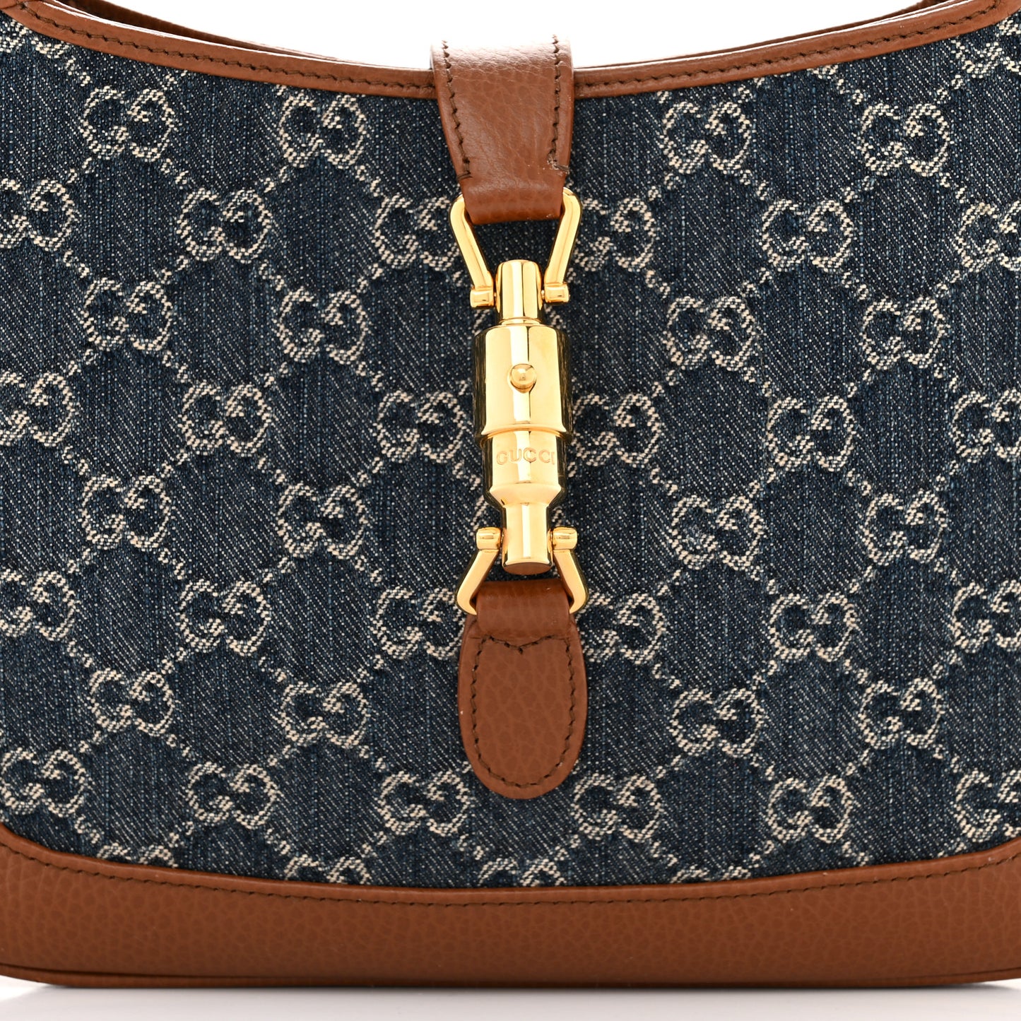 New Denim GG Monogram Calfskin Small Jackie 1961 Hobo Blue Tea Cuir