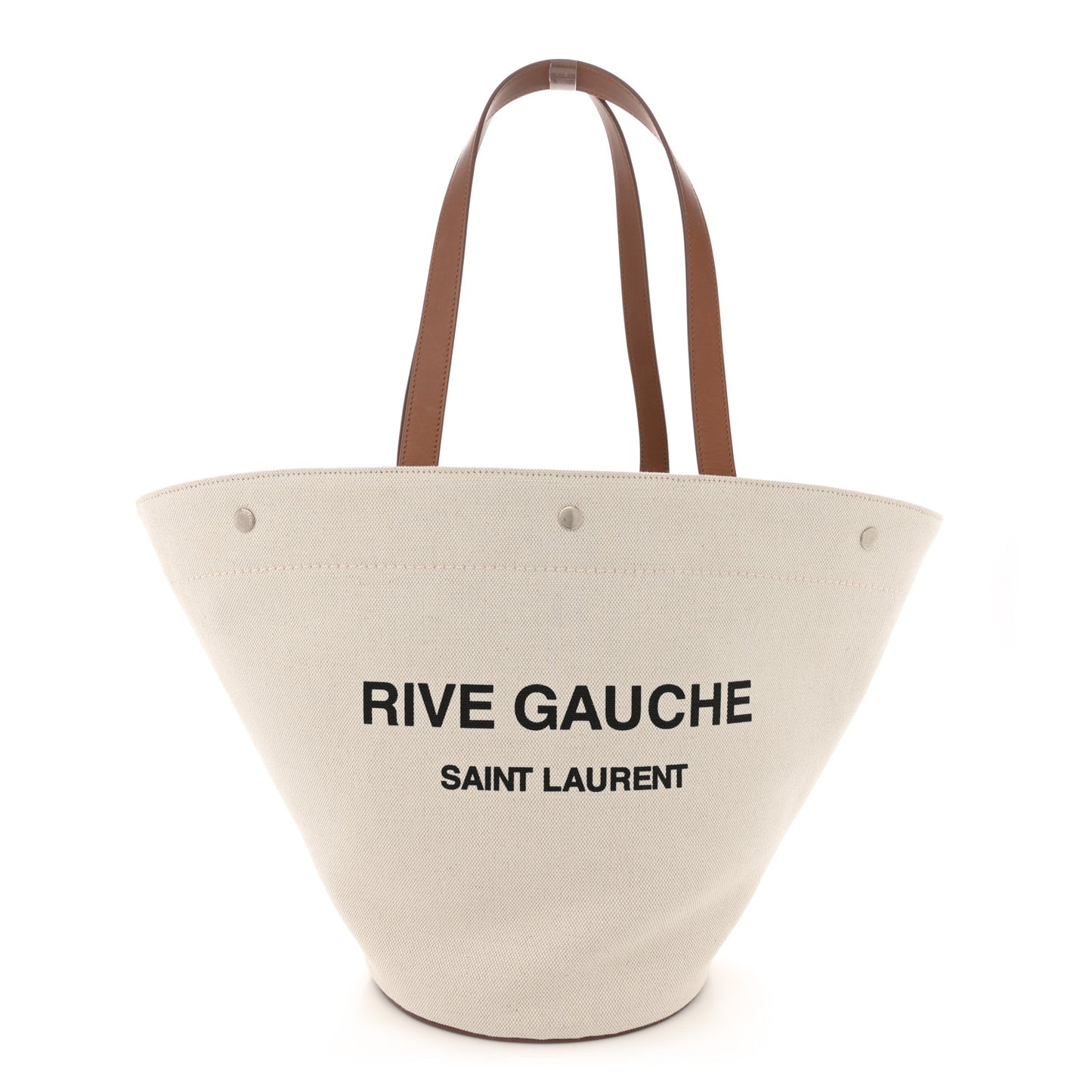 Canvas Calfskin Rive Gauche Trapezoid Tote Beige