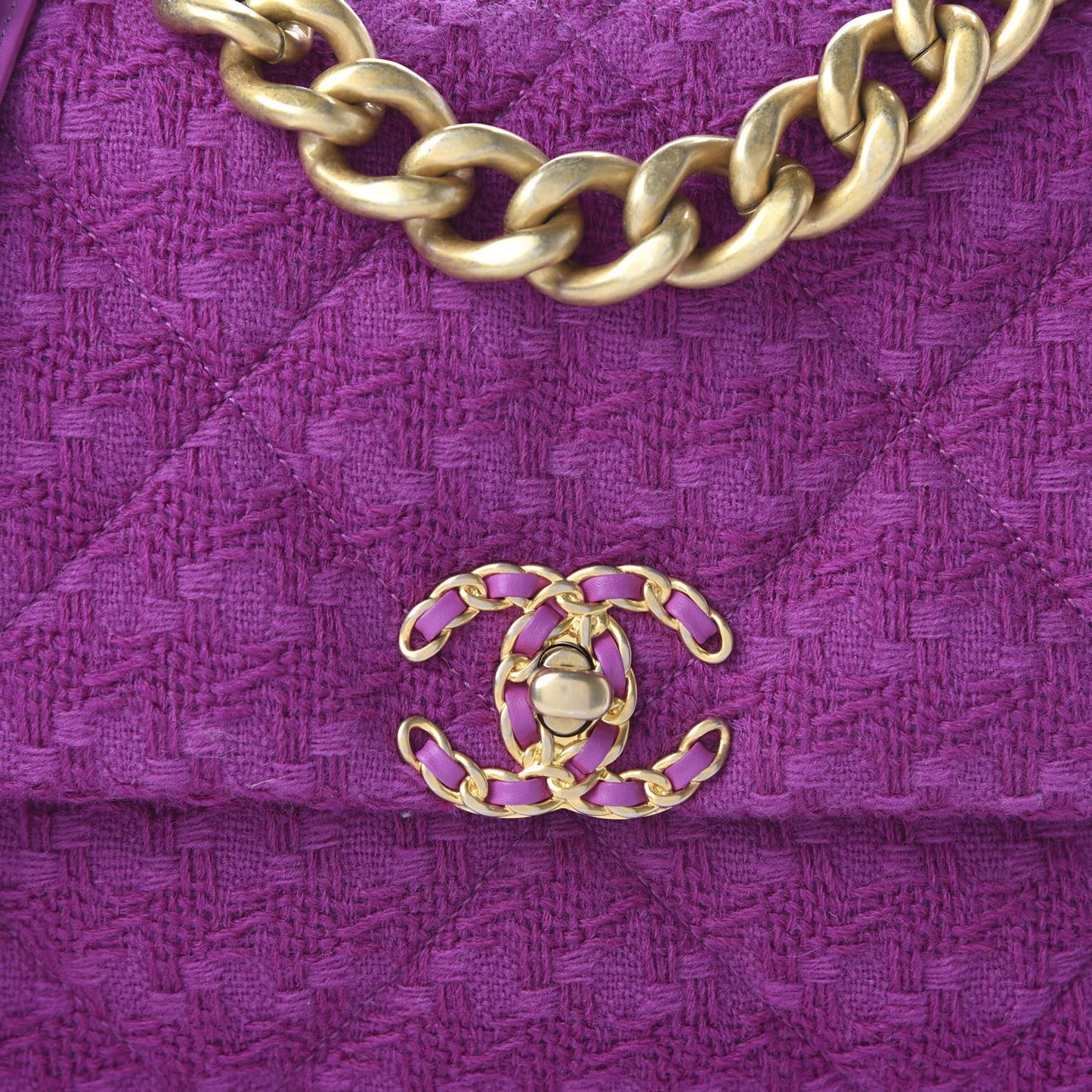 Tweed Quilted Large 19 Flap Purple