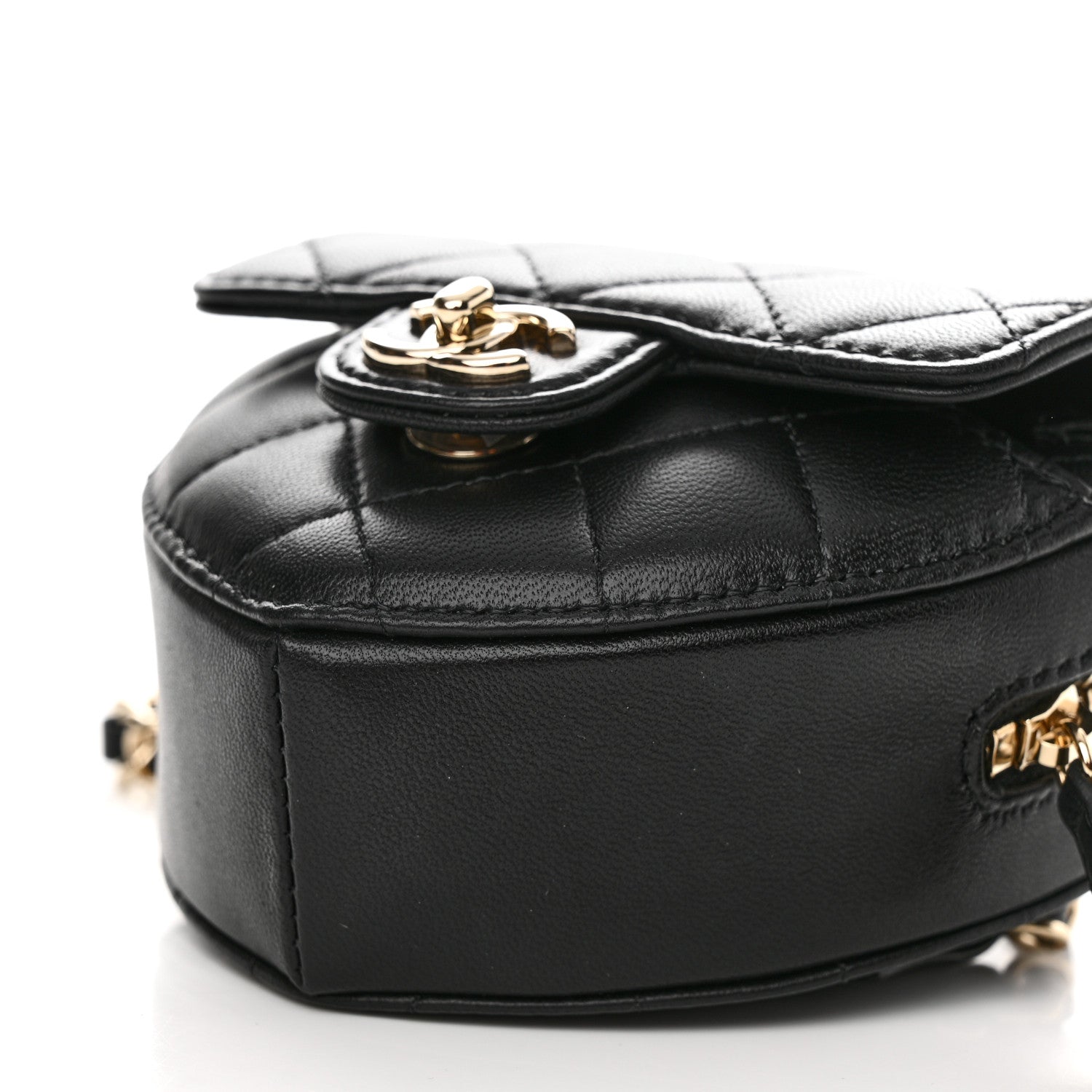 Chanel Lambskin Quilted CC In Love Heart Waist Belt Bag With Chain Black 10 of 11