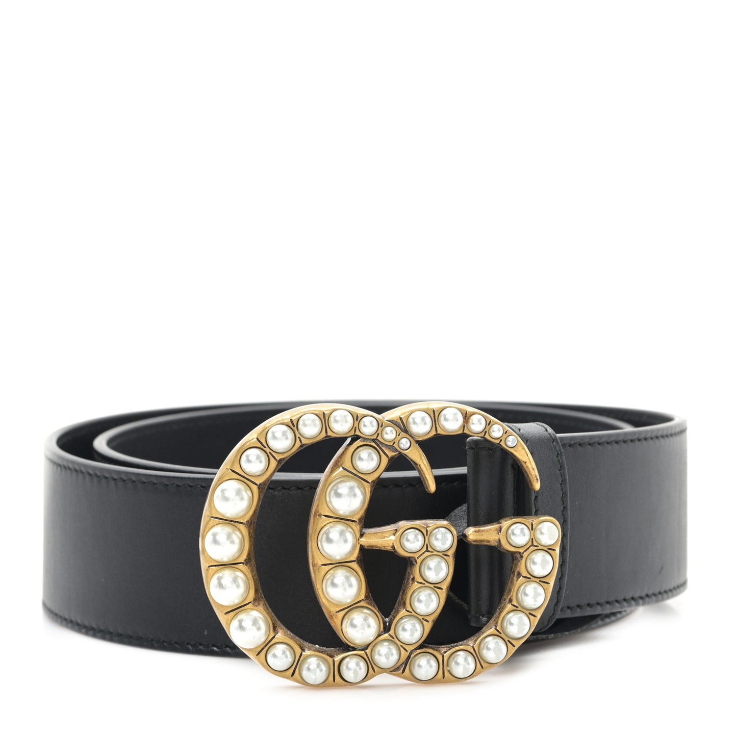 Moon Calfskin Pearl Double G 40mm Belt 80 32 Black Cream